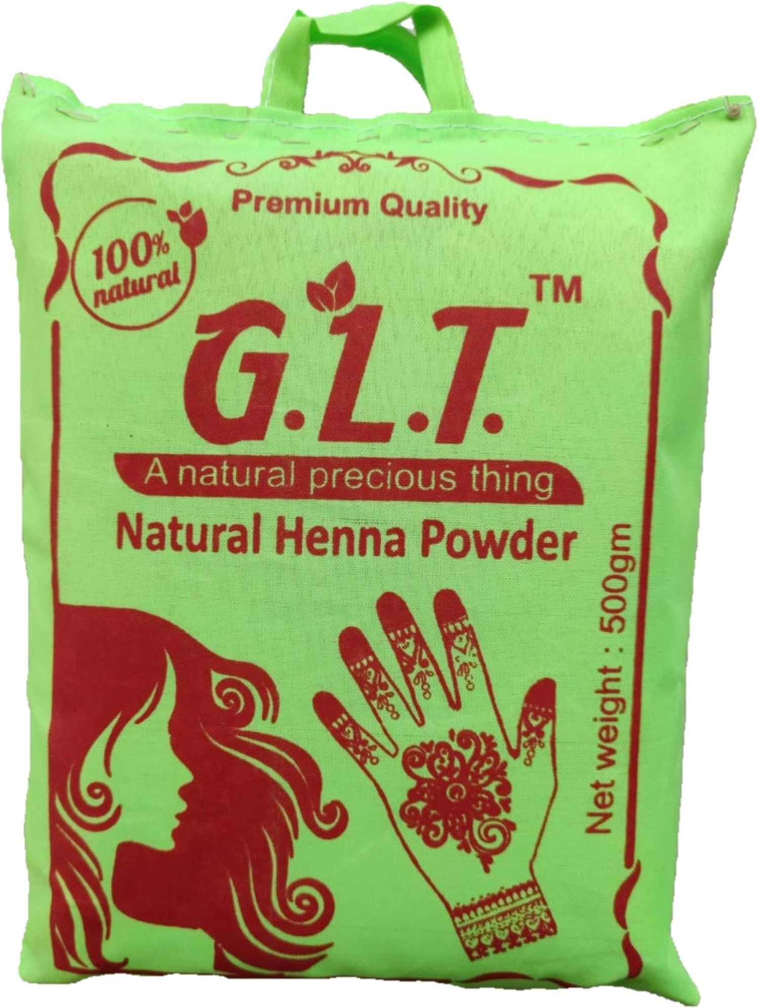 G.L.T. Henna leaves (Mehandi) Powder For hair and Hina art with Fabric Filter Rajasthani 100% Natural (400gm)