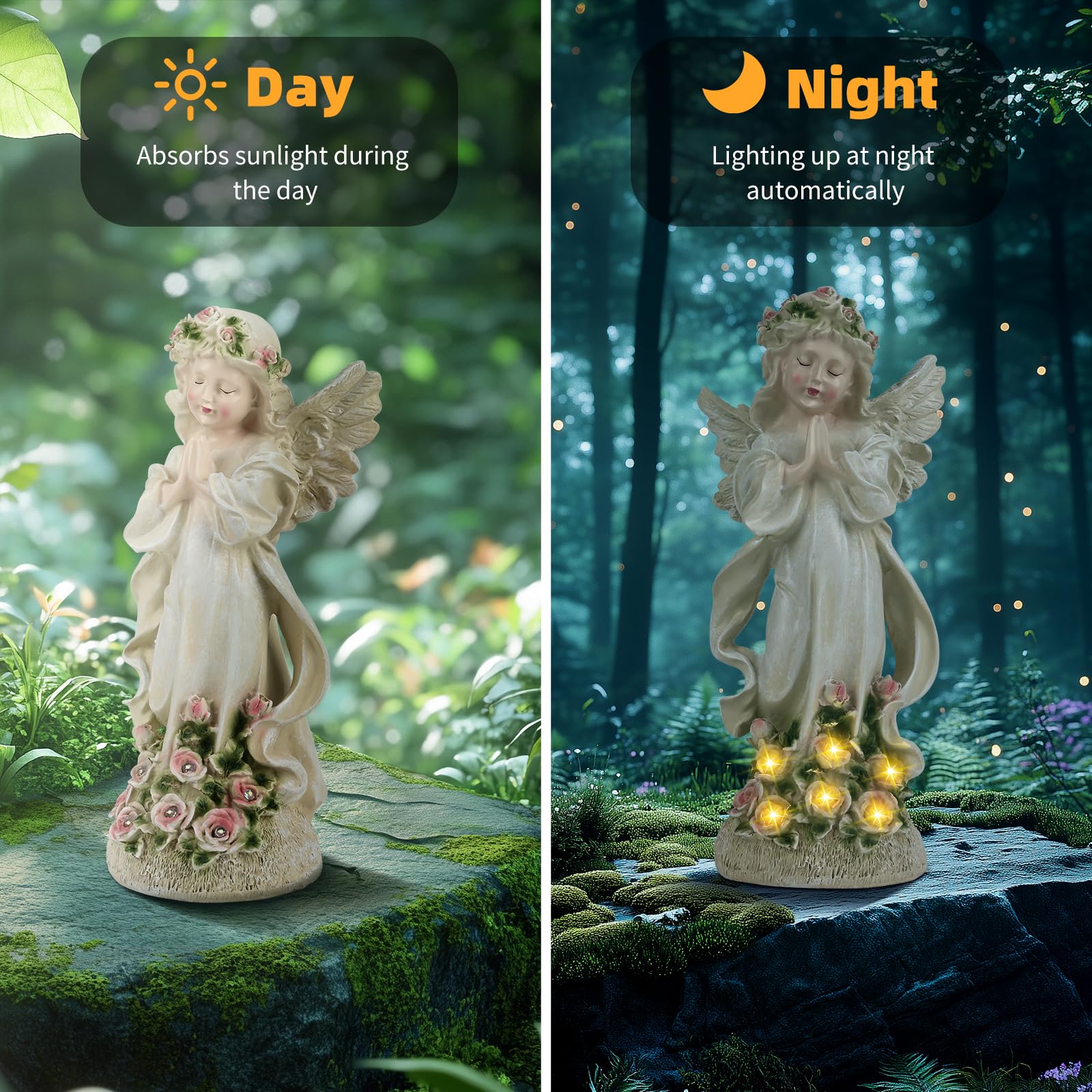 Angelo Solare Da Giardino In Resina - Luce Noturna Autonoma, Decorazione Per Esterno E Cimitero - Foto 10