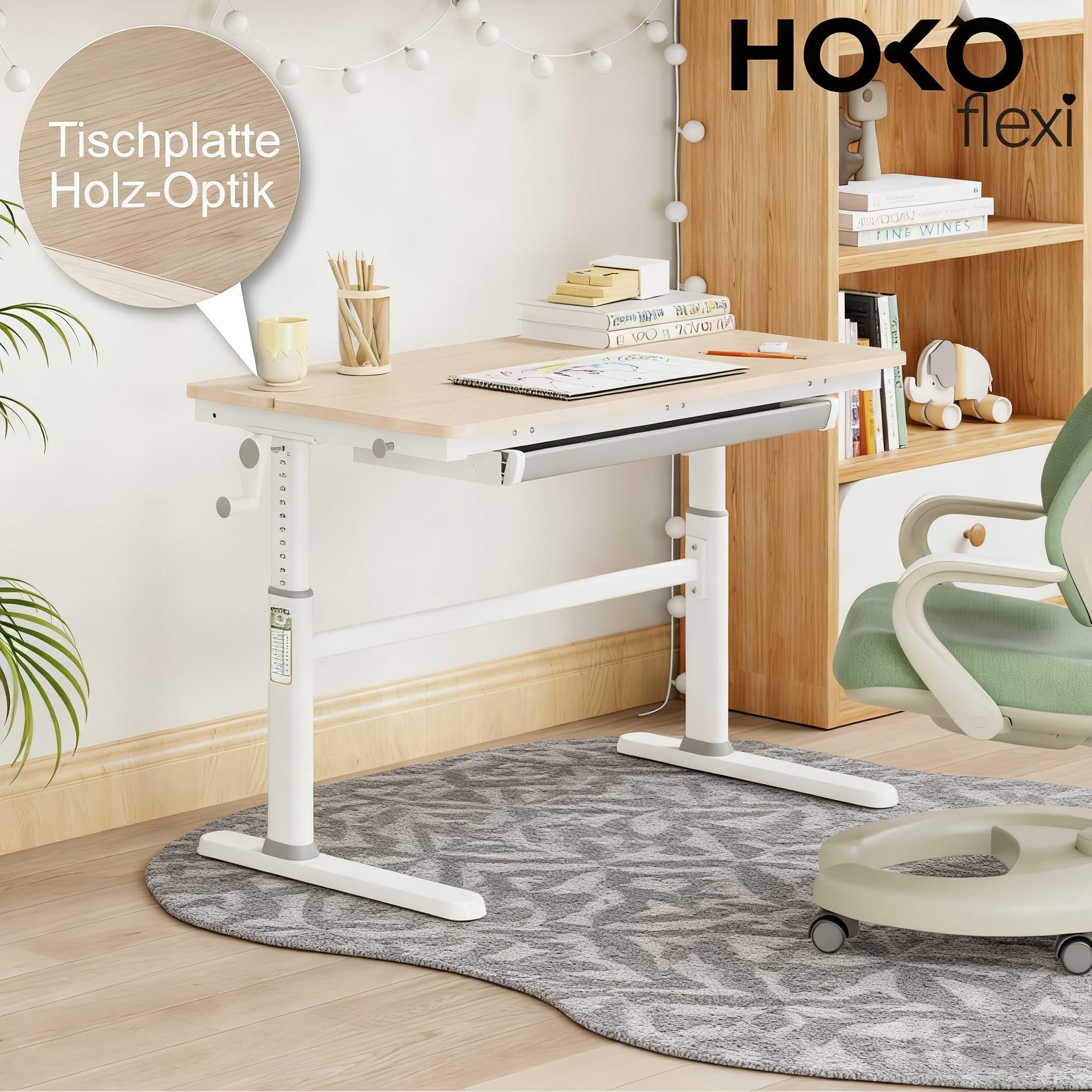 HOKO Schreibtisch Höhenverstellbar，Holz 100x60