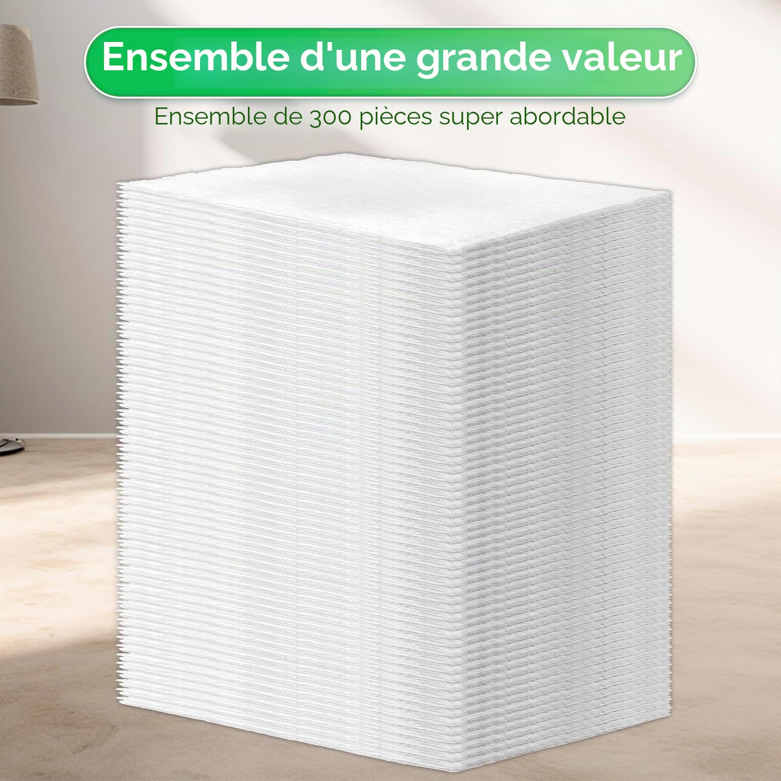 (300 pièces) Lingettes sèches pour Swiffer Balai Attrape, Jetables Serpillères sèches, Serpillères sèches pour Swiffer Sweeper, Lingettes électrostatiques, Recharges jetables chiffons de balayage secs
