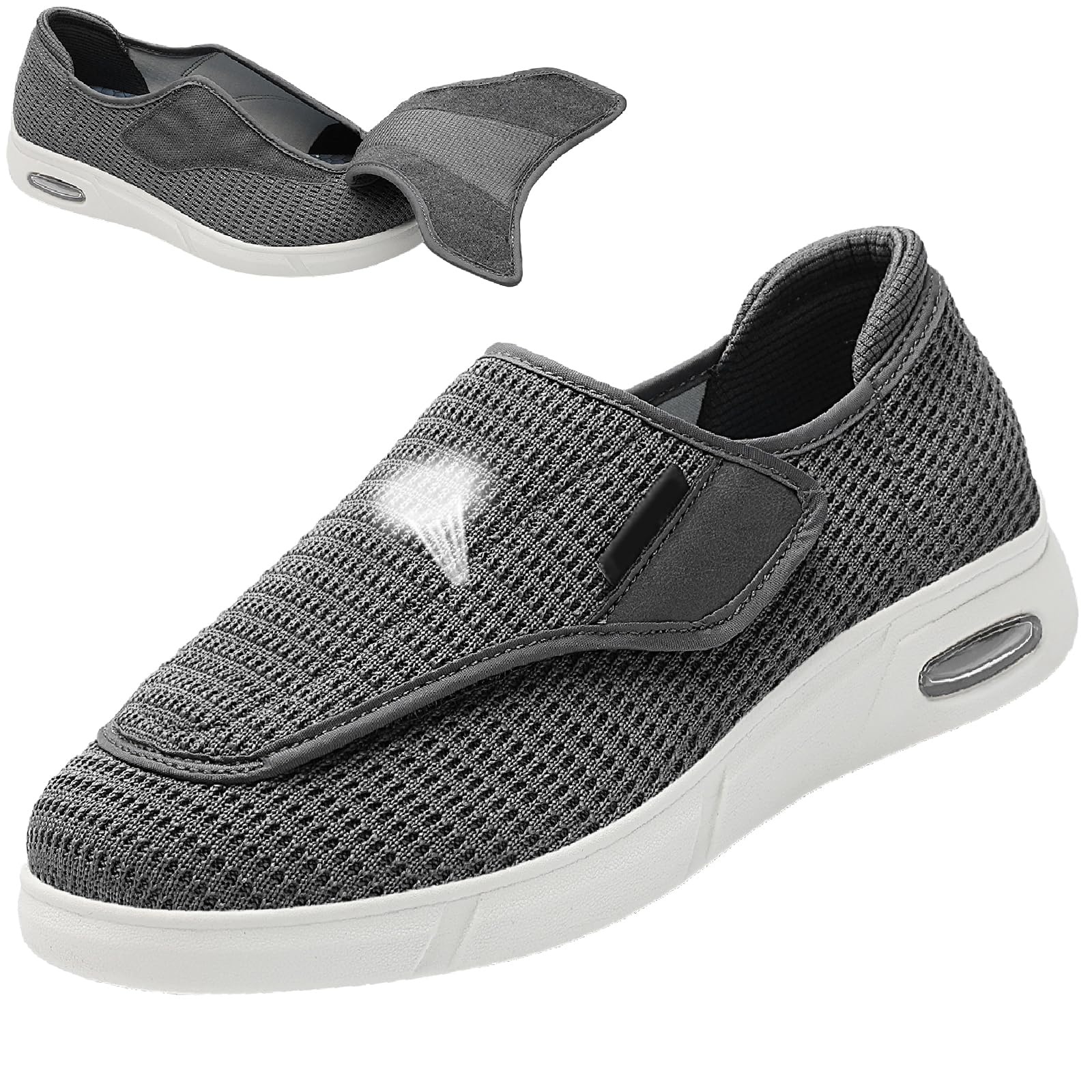 Buty do chodzenia dla cukrzyków dla starszych kobiet mężczyzn regulowane oddychające siateczkowe antypoślizgowe szerokie pudełko na palce łatwe zakładanie na opuchnięte stopy wewnątrz na zewnątrz