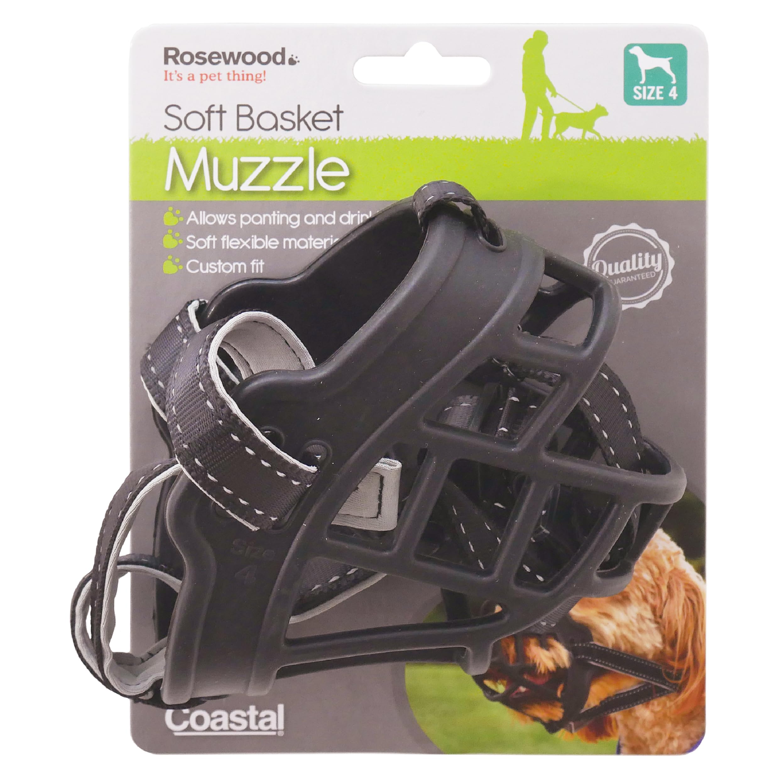 Rosewood Soft Basket Muzzle for Dogs – Padded Straps for Comfort, Ideal for Bite Risk, Wound Licking, Vets, Wildlife Hunting, Busy Environments – Comfortable and Adjustable Fit, Size 4