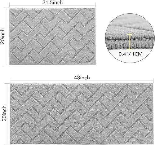 Miniatura 2 de hicorfe Juego de alfombras y tapetes de cocina, 2 piezas de polipropileno súper absorbente, tapete antideslizante de polipropileno suave y cómodo,