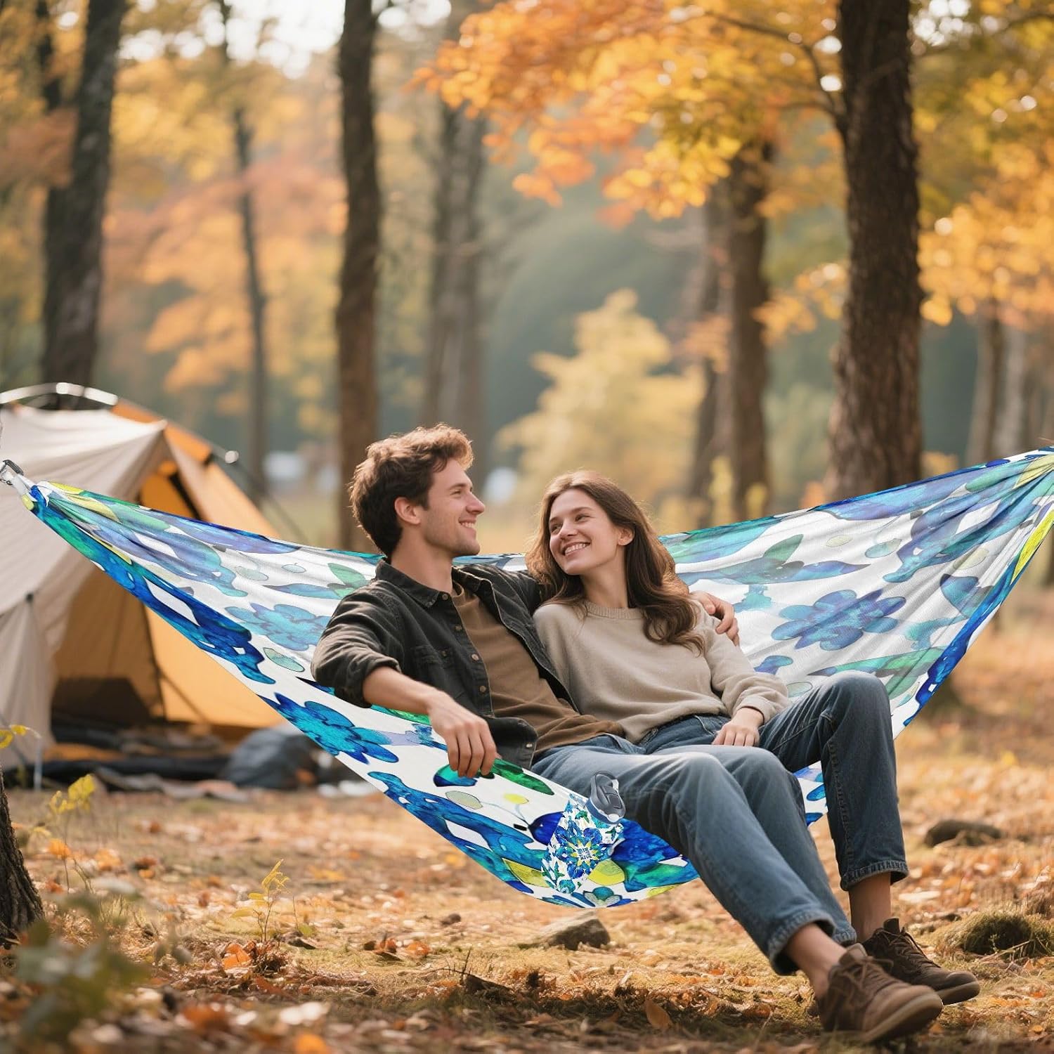 Watercolor Mandala Camping Hammock Portable Hanging Hammock with Tree Straps Up to 330lbs for Travel Outdoor Garden Patio