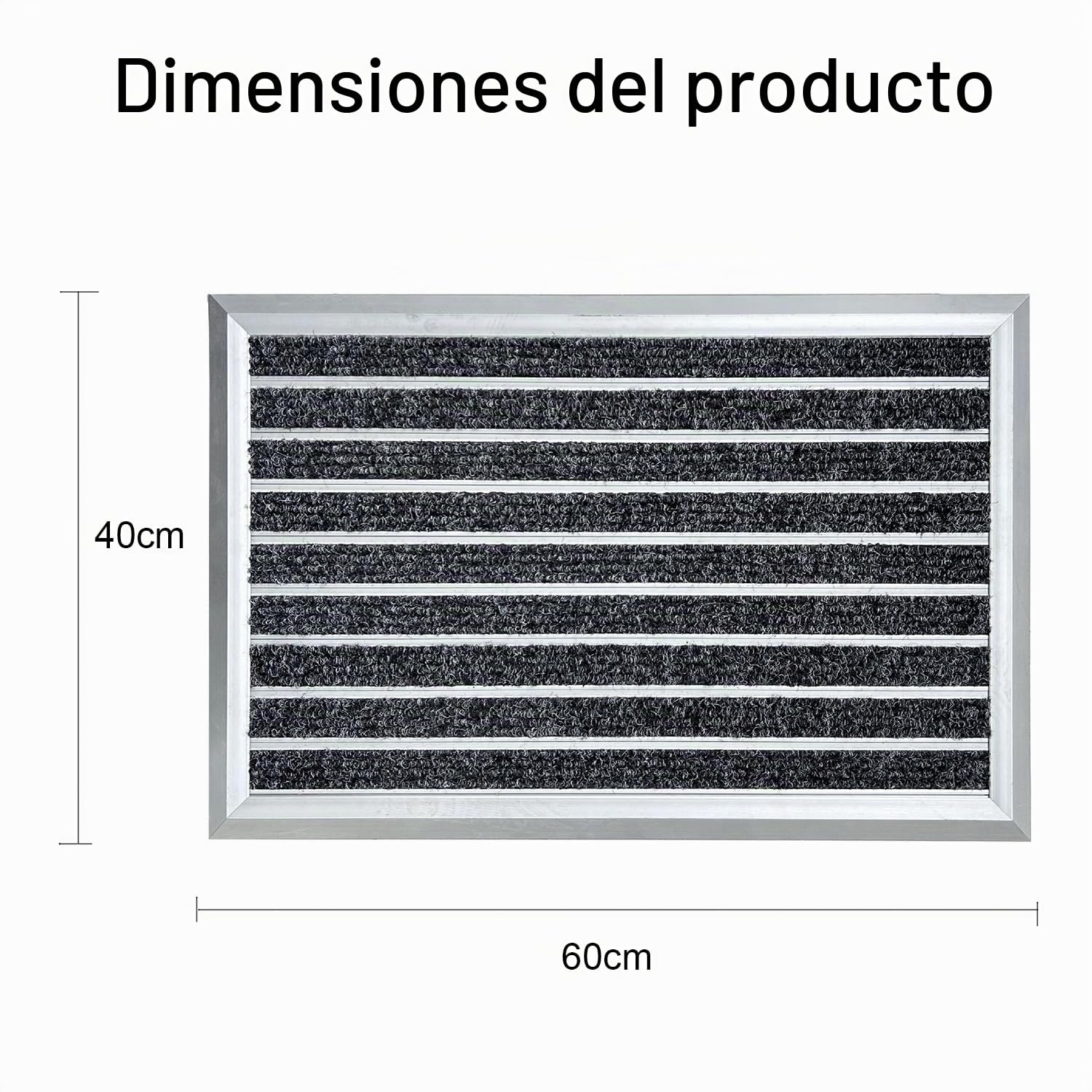 Felpudo De Aluminio 60 x 40 Cm,Puerta Principal Felpudo con Goma,Alfombrilla Entrada,Exteriores y Colector De Suciedad Interior,Rascador De Zapatos,Alfombrilla Entrada,Plateado y Gris
