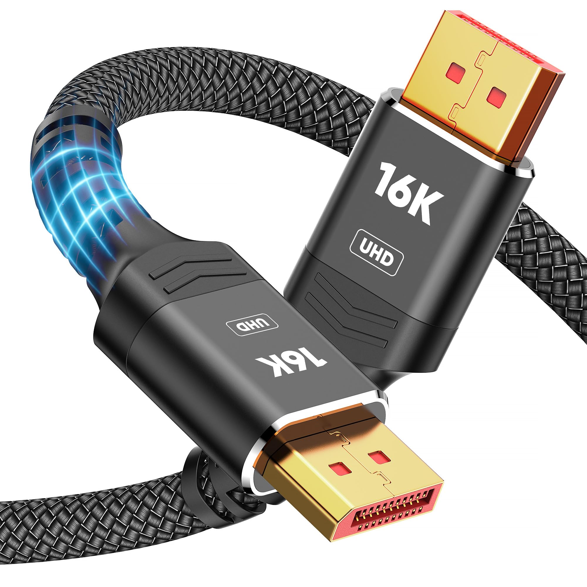 Highwings Displayport Cable 2.1, 16K DP 2.0 Cable 3.3FT [16K@60Hz, 8K@120Hz, 4K@240Hz 165Hz 144Hz] Support 54Gbps, HDCP DSC 1.2a, HDR10 FreeSync G-Sync for 3090 Graphics PC