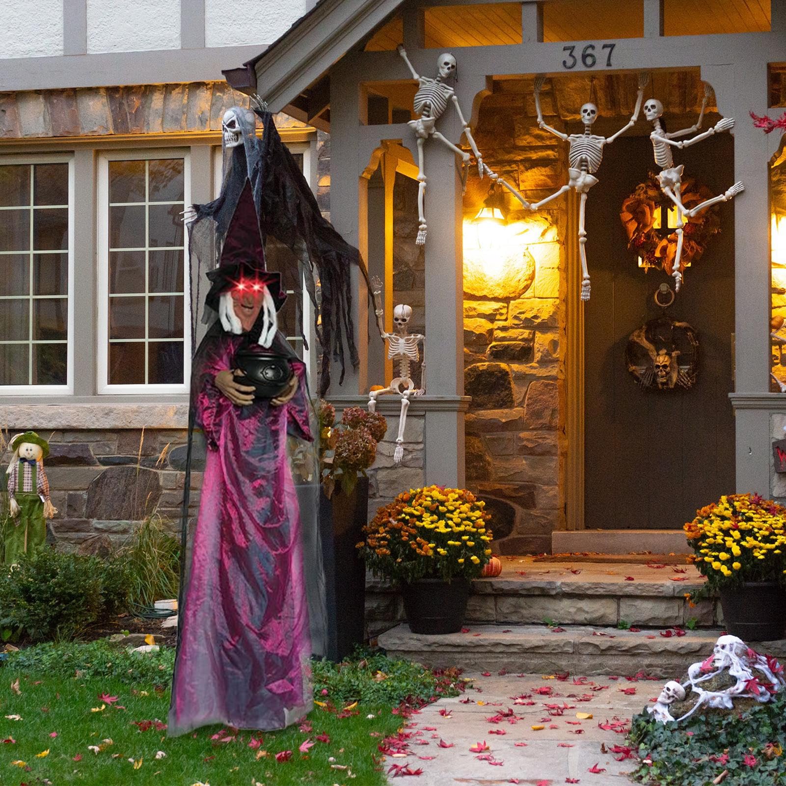 Halloween Hexe Dekoration 180 cm Außen-Spukhaus-Requisite mit Schrei- und