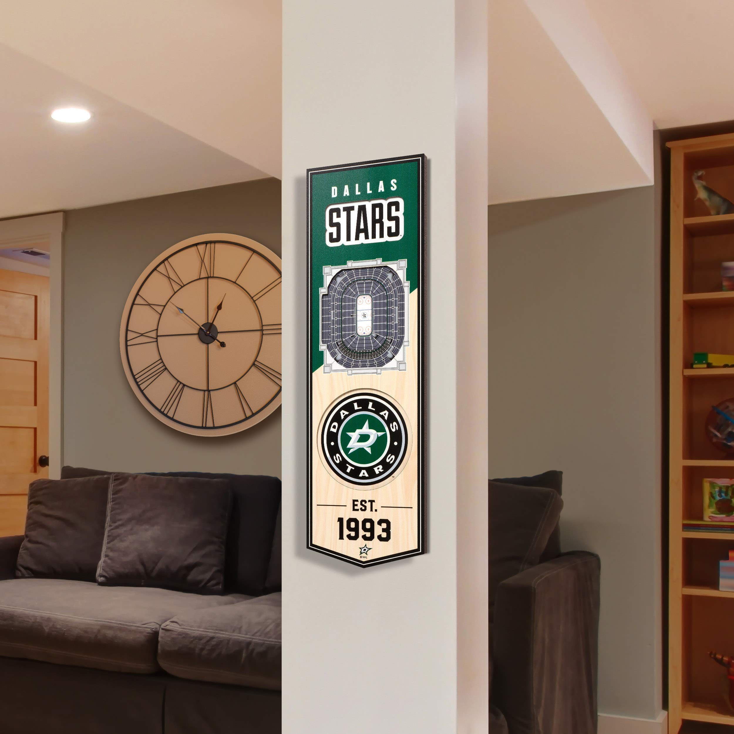 NHL Dallas Stars - American Airlines Center, bandiera 3D dello stadio, colori della squadra, 6" x 49"