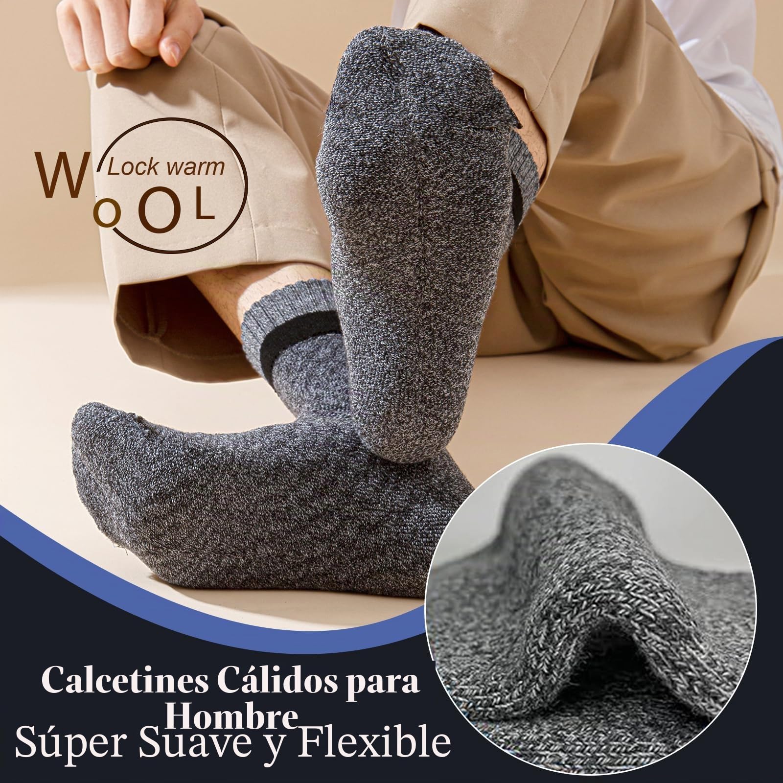 VoJoPi Calcetines Térmicos Hombre, 5 Pares Calcetines Hombre Invierno con Rizo Suave, Cómodos y Transpirables para Senderismo Running Esquiar Deportes, Talla 39-45