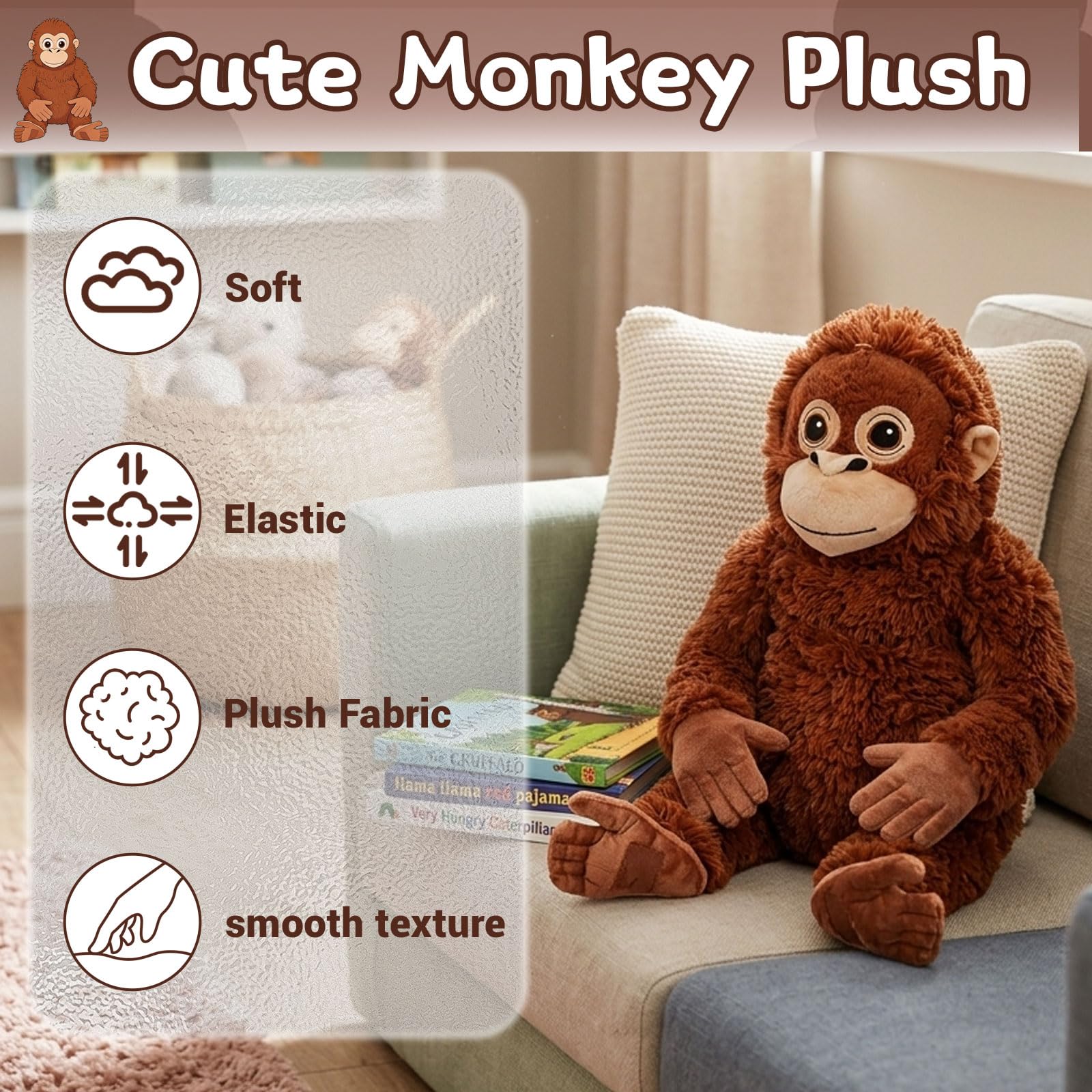 Punch Monkey Plush Stuffed Animal, 66cm Soft Orangutan Home Car Decoration for Adult Fans — view 4