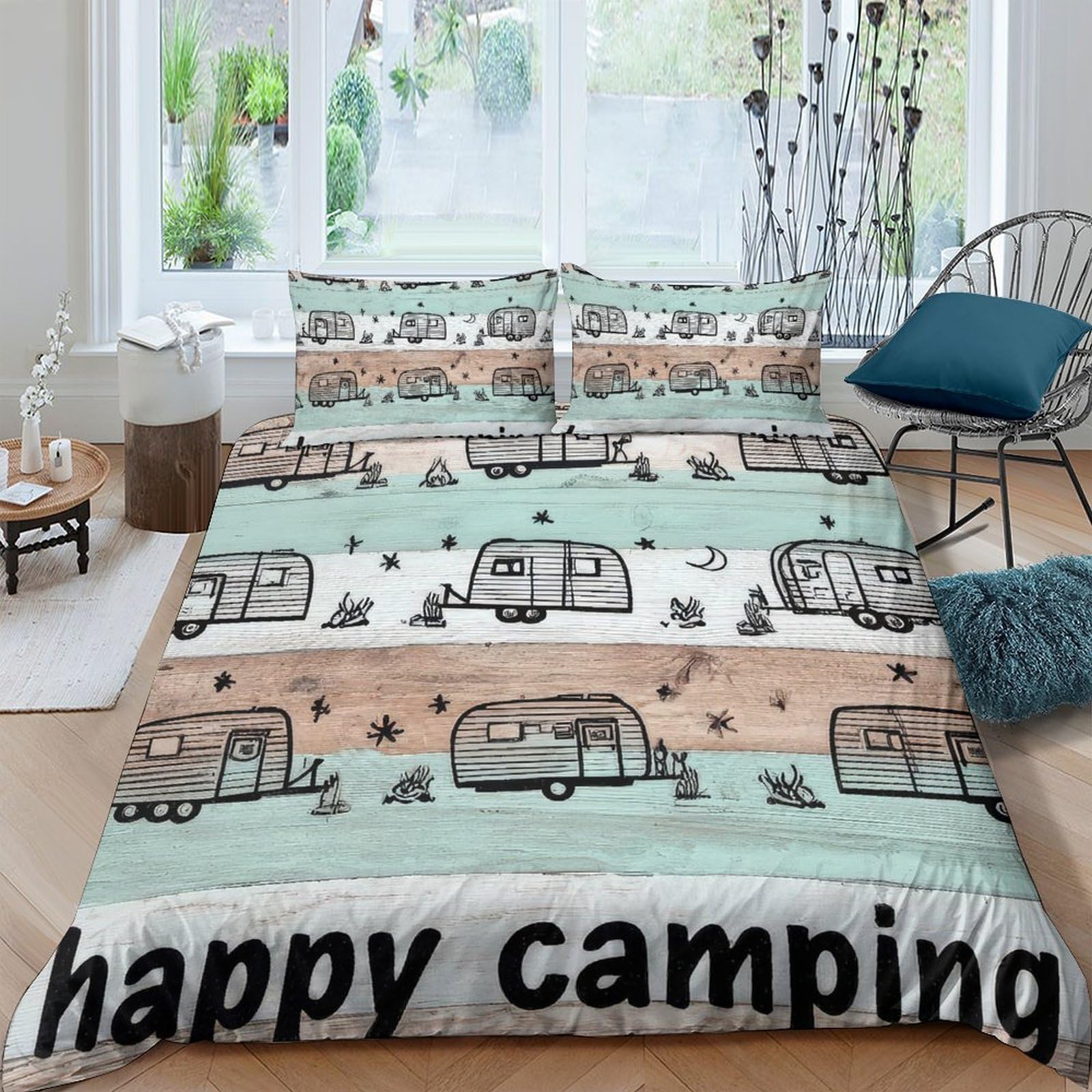 Ctjqhvkz Style-5 3D Printed Camping Caravan Fitted Sheet Microfiber Soft Breathable Forest Tree Bed Cover For Bedroom Guestroom Single（135X200cm）