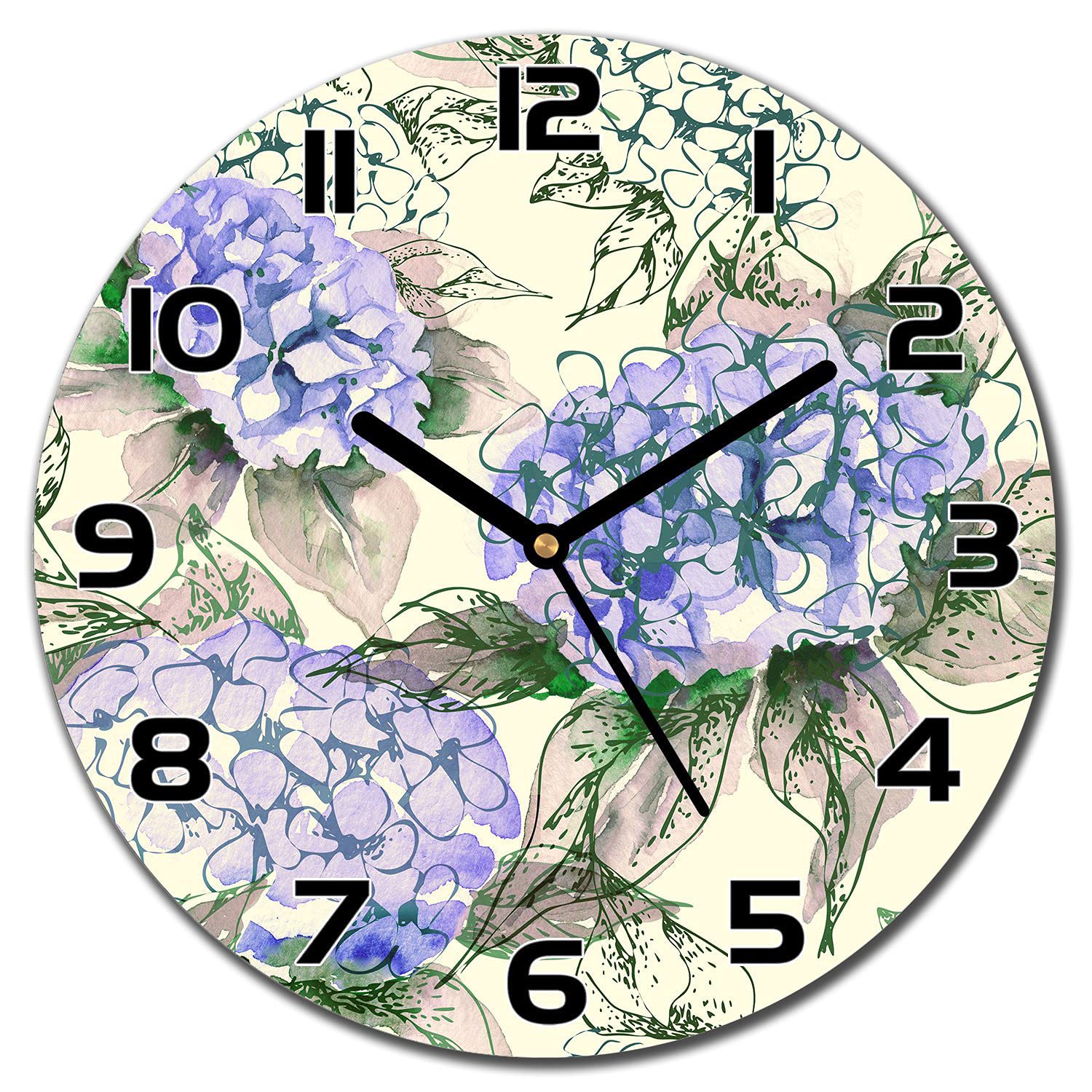 Horloge en verre 30 cm Hortensia Grand avec aiguilles noires