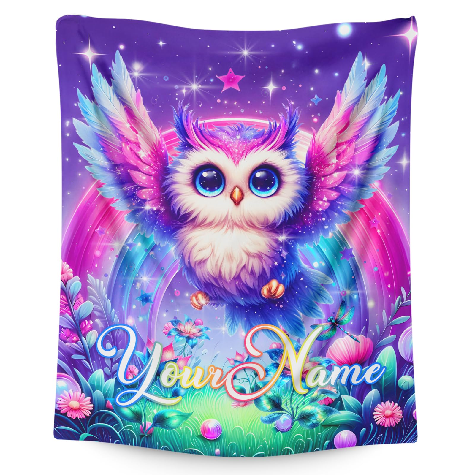Kids Blanket, Personalised Owl Blanket for Girls, Custom Name Flannel Throw Gift for Kids Aged 6-8, Lightweight Fleece Blanket for Sofa and Bed Decor - Perfect for Owl Lovers