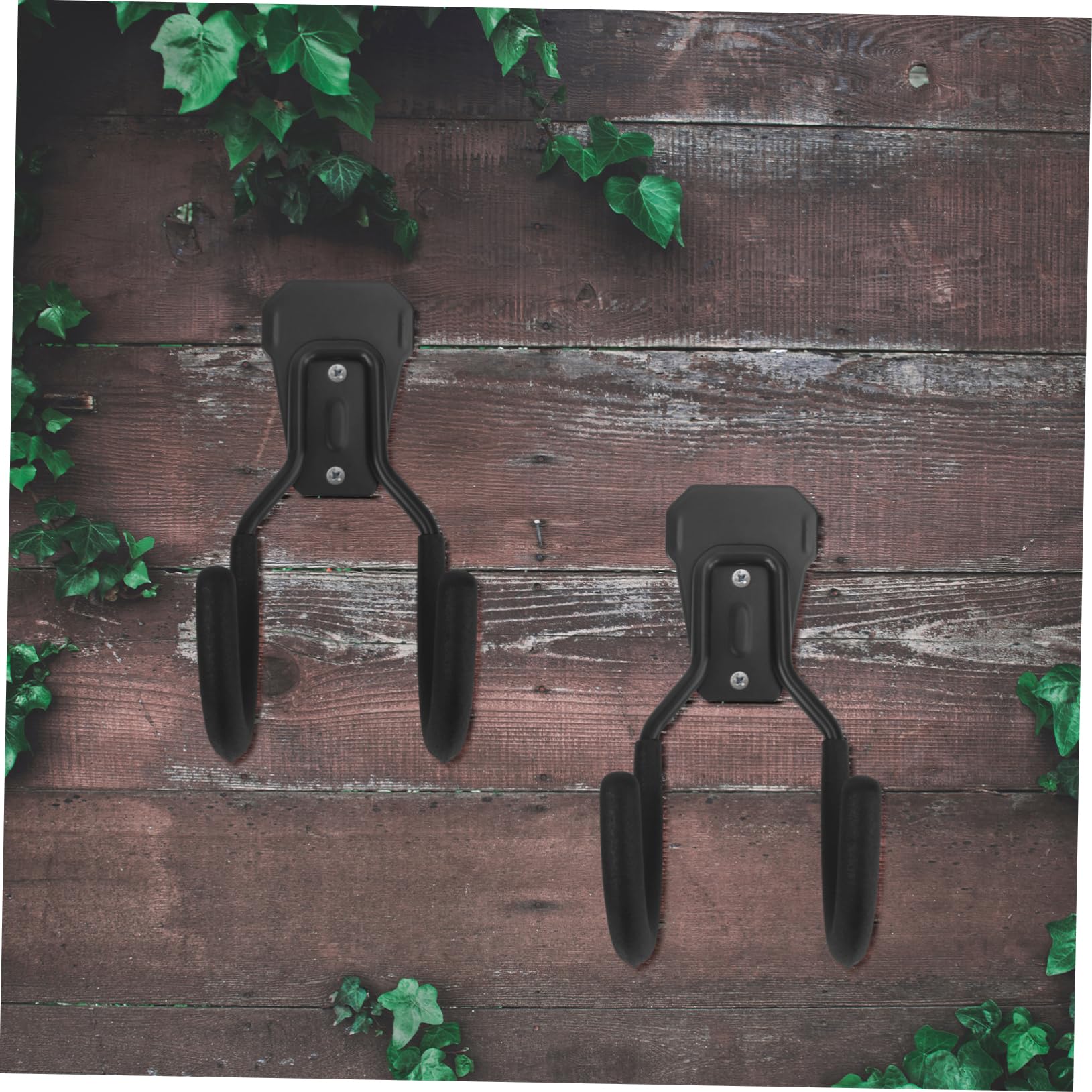 Artibetter Ganci in Ferro Nero per Attrezzi da Giardino, 2 Pezzi, Design a Doppio Foro per Viti, Stabile per Garage e Cantina
