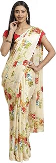 Women's Yellow & Multicoloured Poly Crepe Floral Print Saree