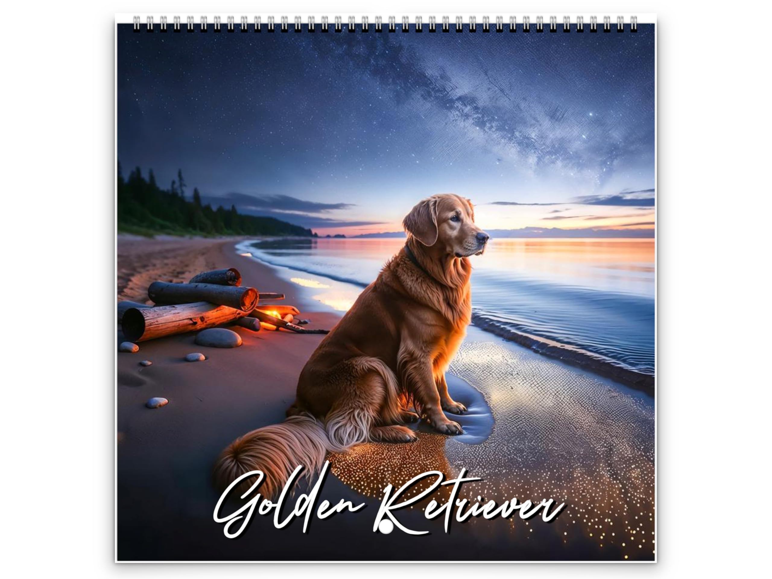 2026 Golden Retriever Wall Calendar by Kaleidoscope Artisan – Joyful Dog Art with Holidays (Classic Mid-Fold, Medium 8.5″x17″)