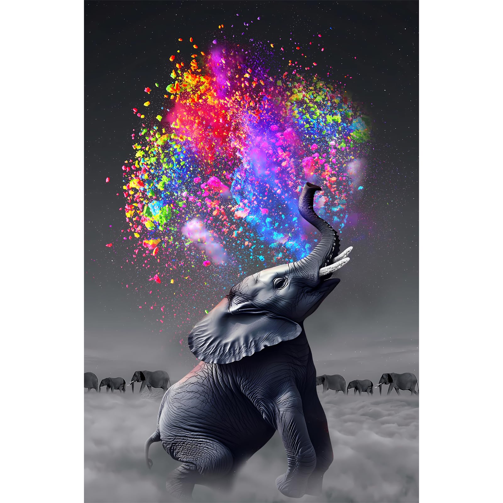 najiaxiaowu Classic Jigsaw Puzzle 1000 Pieces Adult Puzzle Wooden Puzzle Colorful Elephant DIY Modern Wall Art Picture Modern Art Home Decoration Creative Gifts 75X50Cm