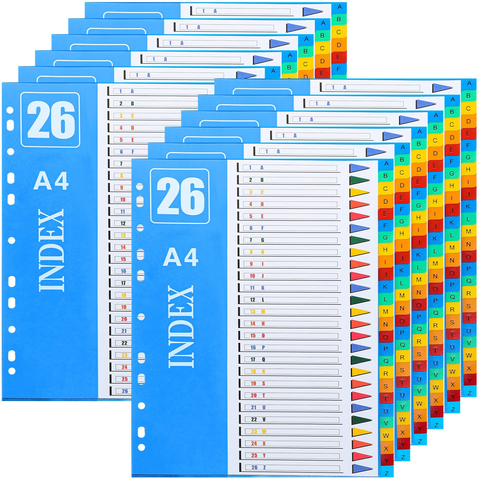 Yeaqee Set di 12 divisori in plastica a 3 anelli con linguette, divisori multicolori, divisori resistenti per documenti alfabetici, adesivi colorati dalla A alla Z, per leggere quaderni e classificare