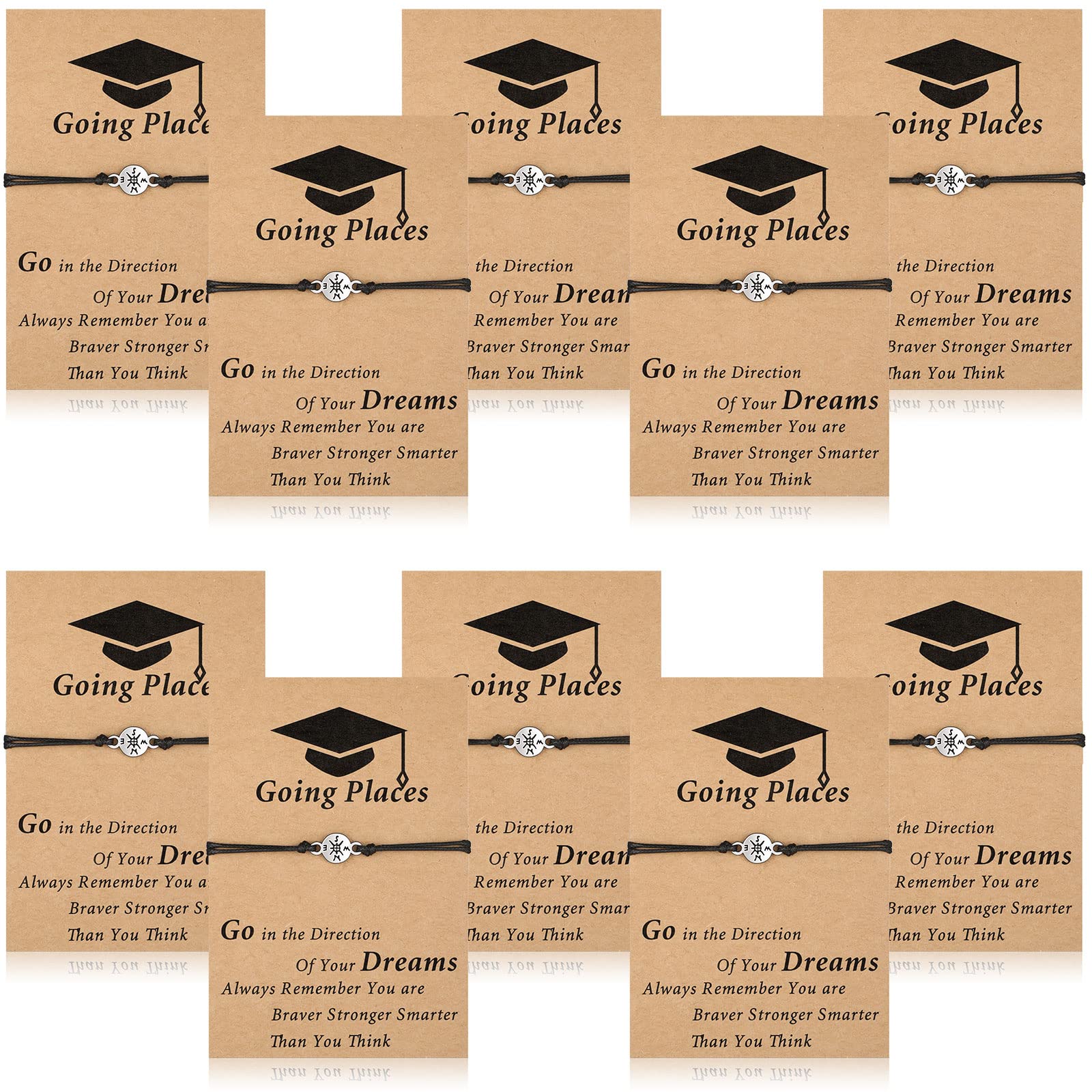 Sureio 10 Pcs Class of 2026 Senior Night Gifts for Her/him Adjustable Compass Bracelets with Blessing Cards Senior 2026 Graduation Gift for College University Middle School Student Grad Present