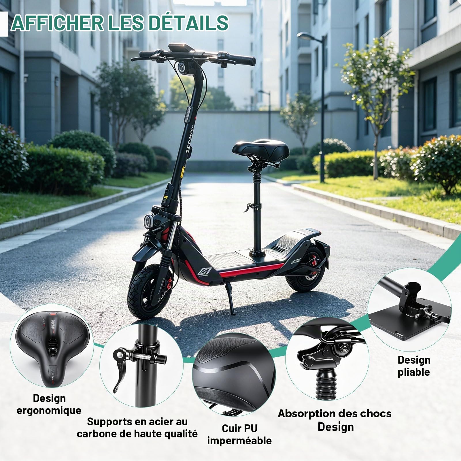 1 PCS Siege Trotinette Electrique, Selle Trottinette Électrique Réglable, Accessoire Scooter pour Scooter Electrique Adulte, Pliable