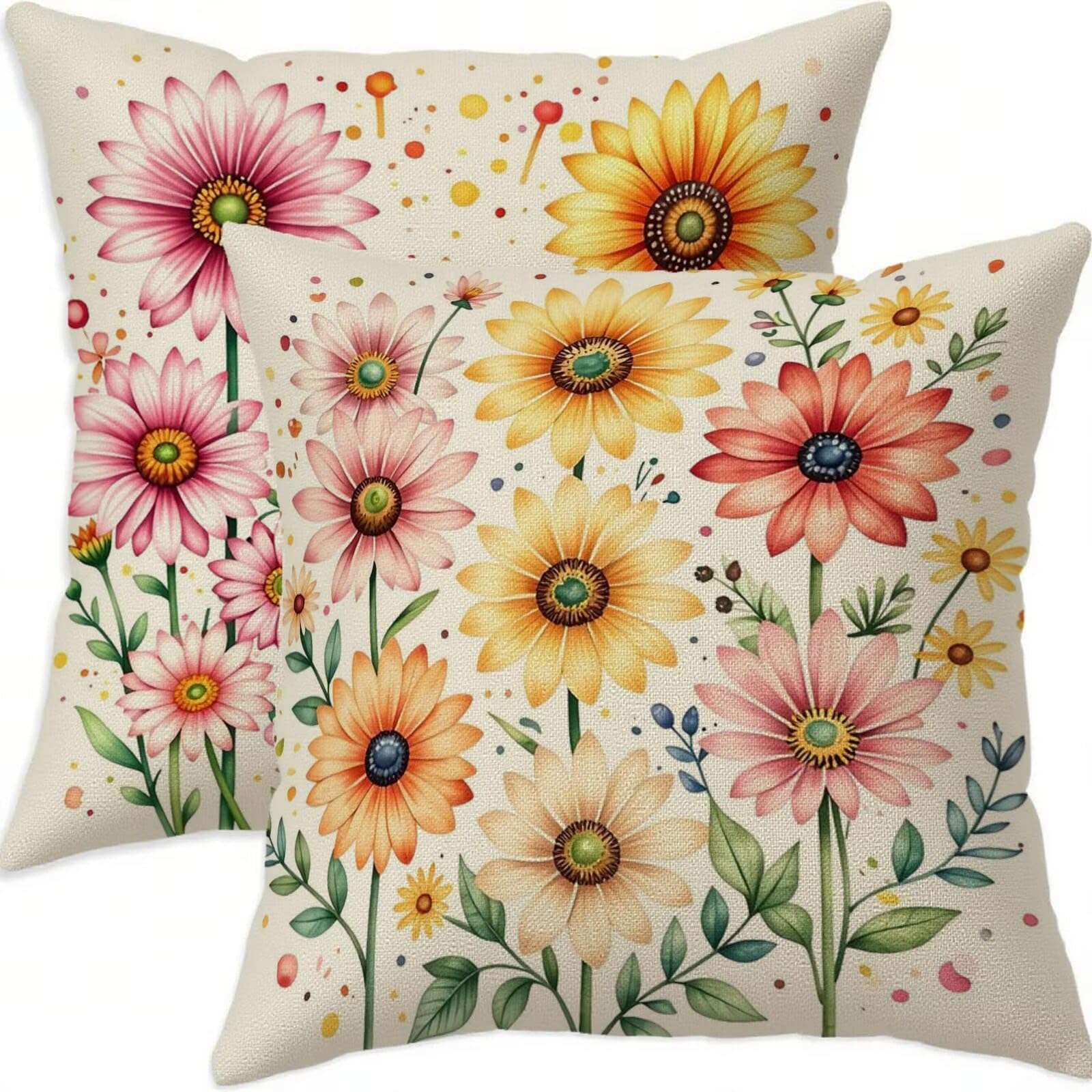Housse coussin 70x70cm fleur taie oreiller imperméable lin canapé balcon lot de 2