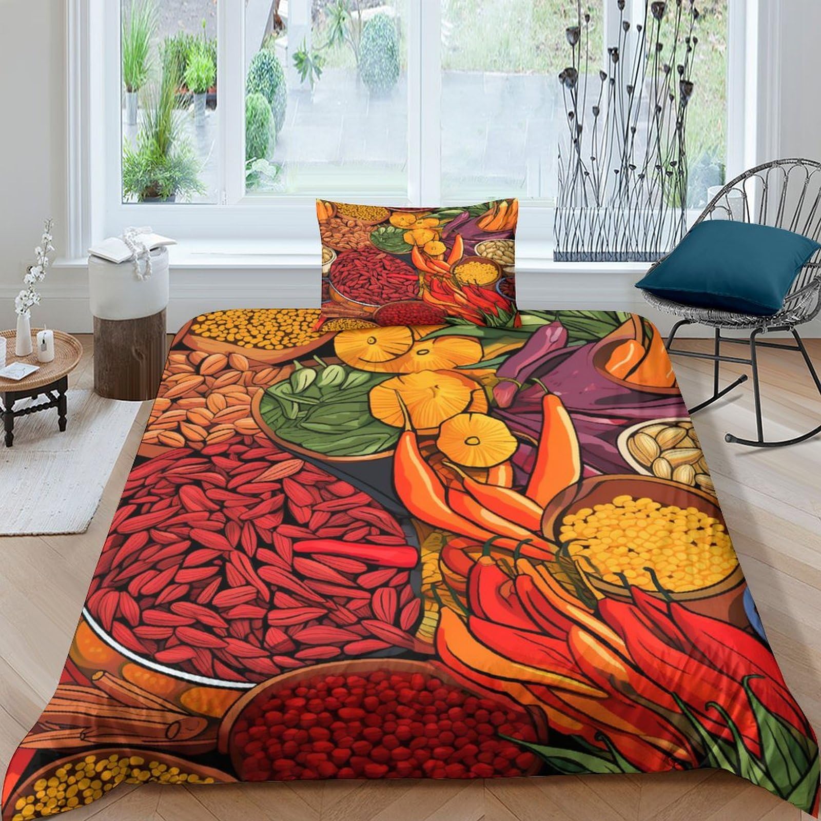 UENDOKRNN Colourful Spices Duvet Cover Set 3 PCS Hotel Quality Quilt Cover Bedding Sets Bed Covers with Pillowcases with Zipper Closure Ultra Soft Anti Allergic Microfiber Single（135x200cm）