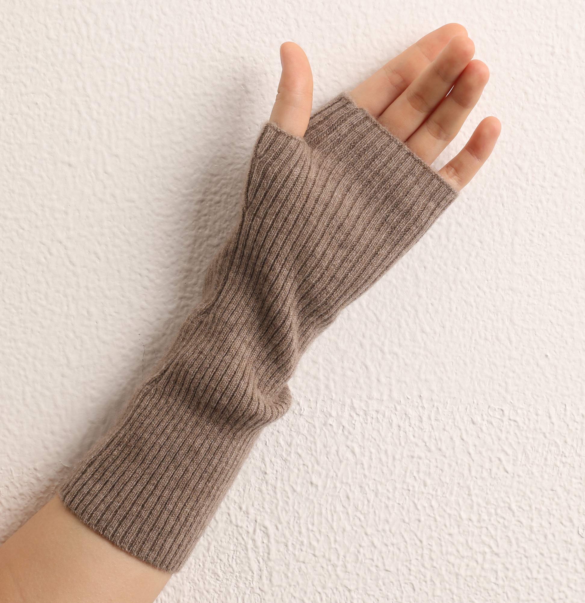 Mujer calentadores de muñeca cachemira longitud media manguito brazo guantes punto costilla sin dedos