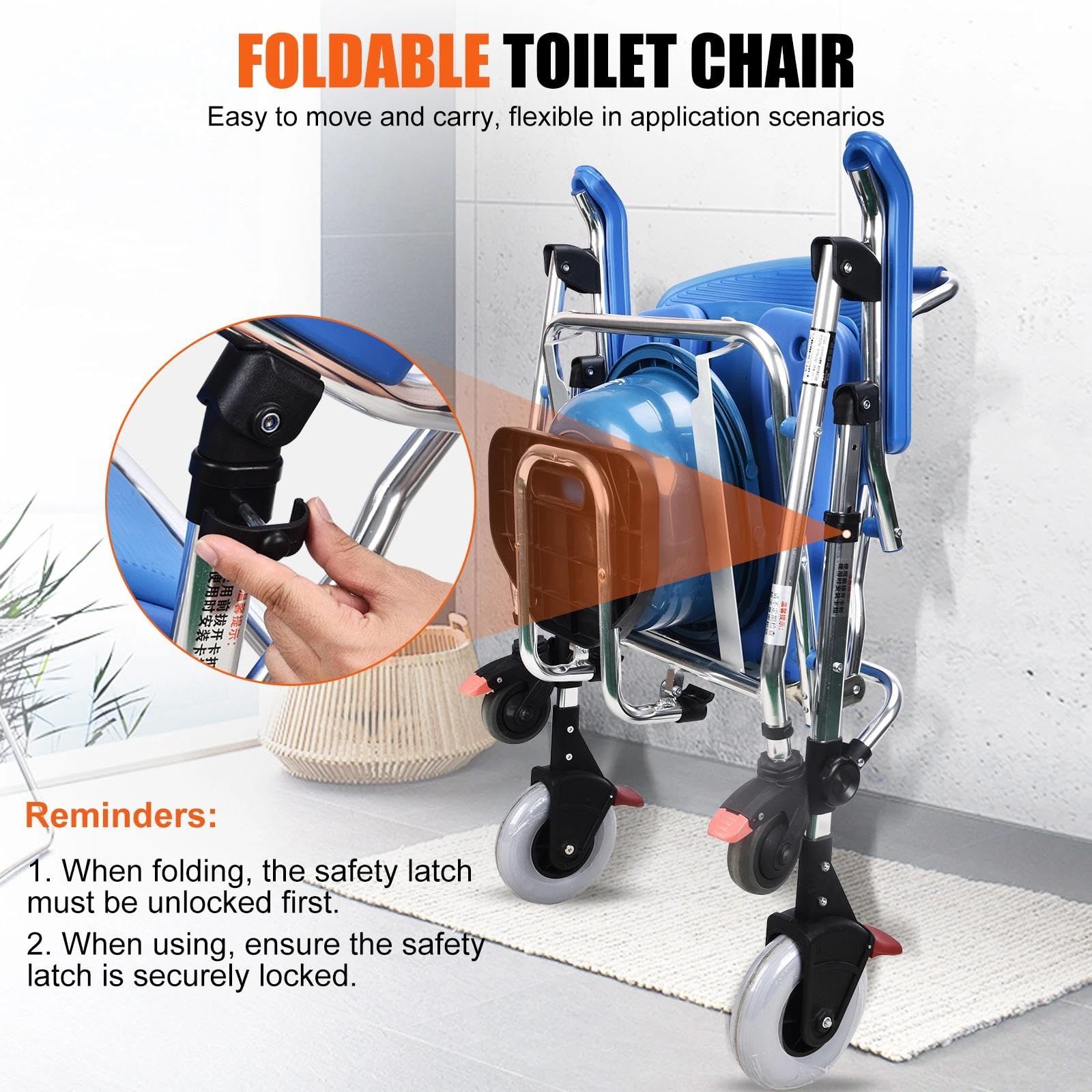 Toilettenstuhl mit Rollen 150kg, Multifunktionaler Duschstuhl für Senioren mit Rollen, Klappbar Toilettenstuhl mit Bequemem Sitzkissen für Senioren, Schwangere, Behinderte