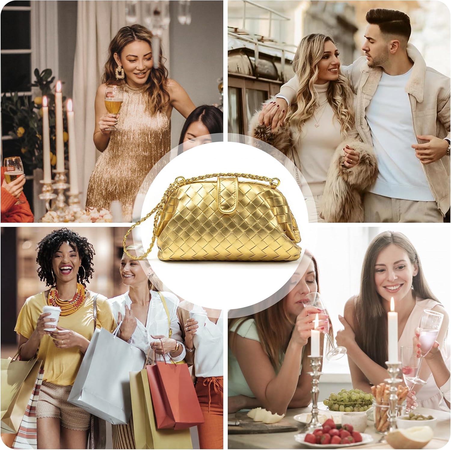 Joryin Woven Evening Bag for Women Woven Leather Dumpling Clutch Crossbody Handbag Shoulder Purse, Vegan Leather
