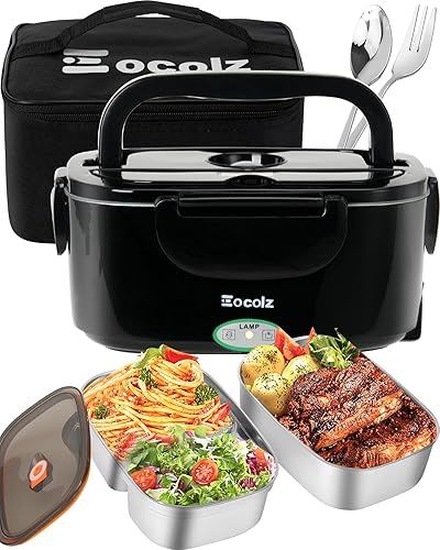 Eocolz Fiambrera eléctrica calentador de alimentos de 80-100 W, calentador de alimentos con doble contenedor, 1.5L, lonchera portátil calentada para