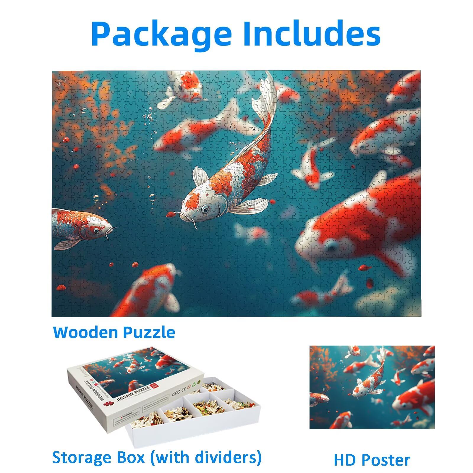Puzzle dla dorosłych 2000, puzzle Koi dla dorosłych, puzzle ze zwierzętami z wykwintnym pudełkiem do pakowania, niemożliwe drewniane puzzle do wystroju pokoju, prezenty dla kobiet, prezenty dla