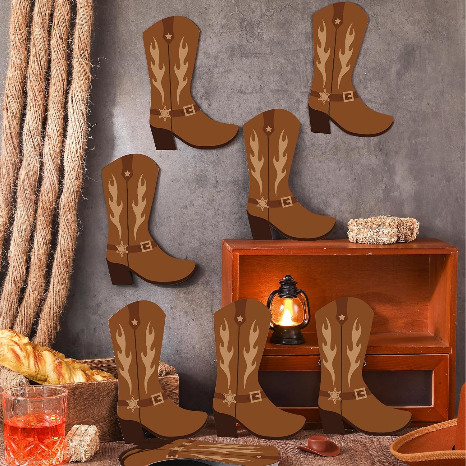 Honoson 50 Pcs Cowboy Boot Decorations Bulletin Board Cutouts DIY Wild West Cowpoke Boots Paper Cutout West Cowboy Themed for Bulletin Board Decor Cowpoke Party Wild Occident Themed Party Supplies