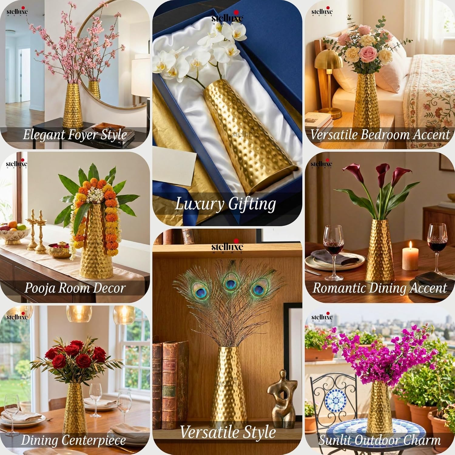 Gold Hammered Metal Flower Vase - 8.5 Inch -5 Gold Hammered Metal Flower Vase - 8.5 Inch -5