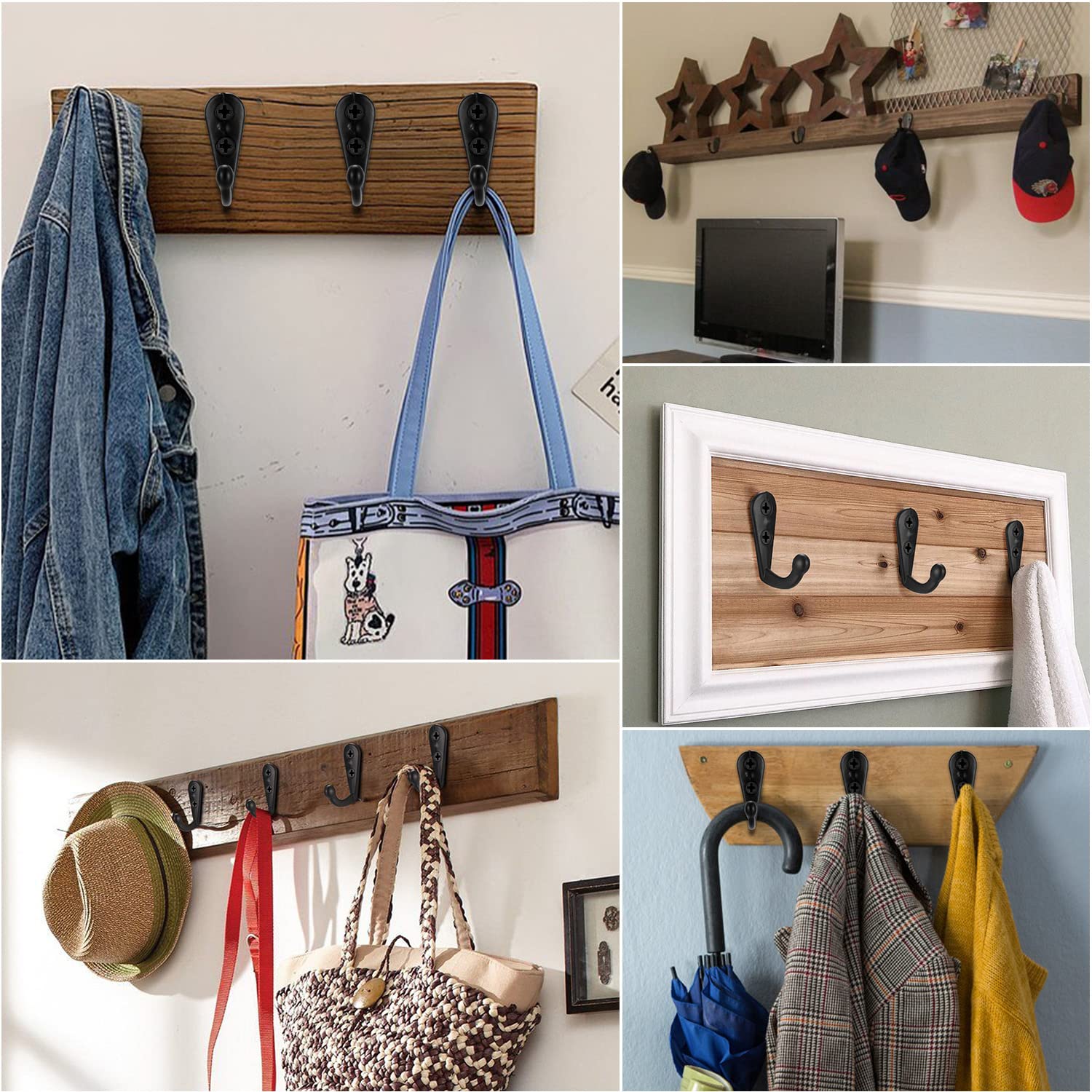 QINGHEC Lot De 30 Petits Crochets Muraux Pour Manteaux, Clés, Peignoirs, Vêtements, Crochets Rustiques Avec 60 Vis Pour Salle De Bain, Cuisine, Garage - Noir