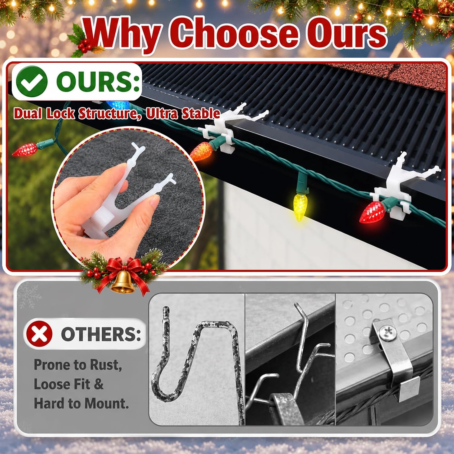 60 Pcs Christmas Gutter Light Clips for Hanging Outdoor Lights