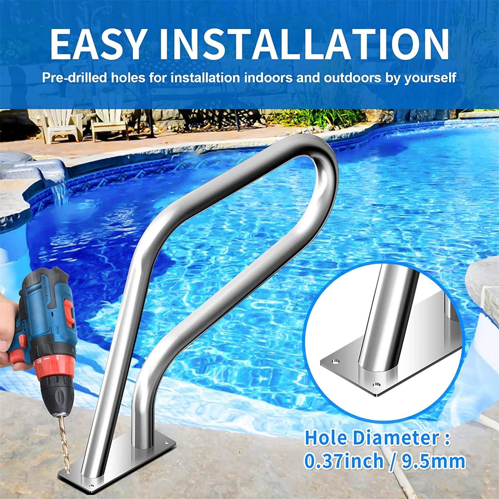Barandilla de Acero Inoxidable 304 para Piscinas: barandilla Duradera para Piscinas Interiores/Exteriores, fácil Montaje, 1,2 mm de Grosor para Mayor Seguridad y Estabilidad.
