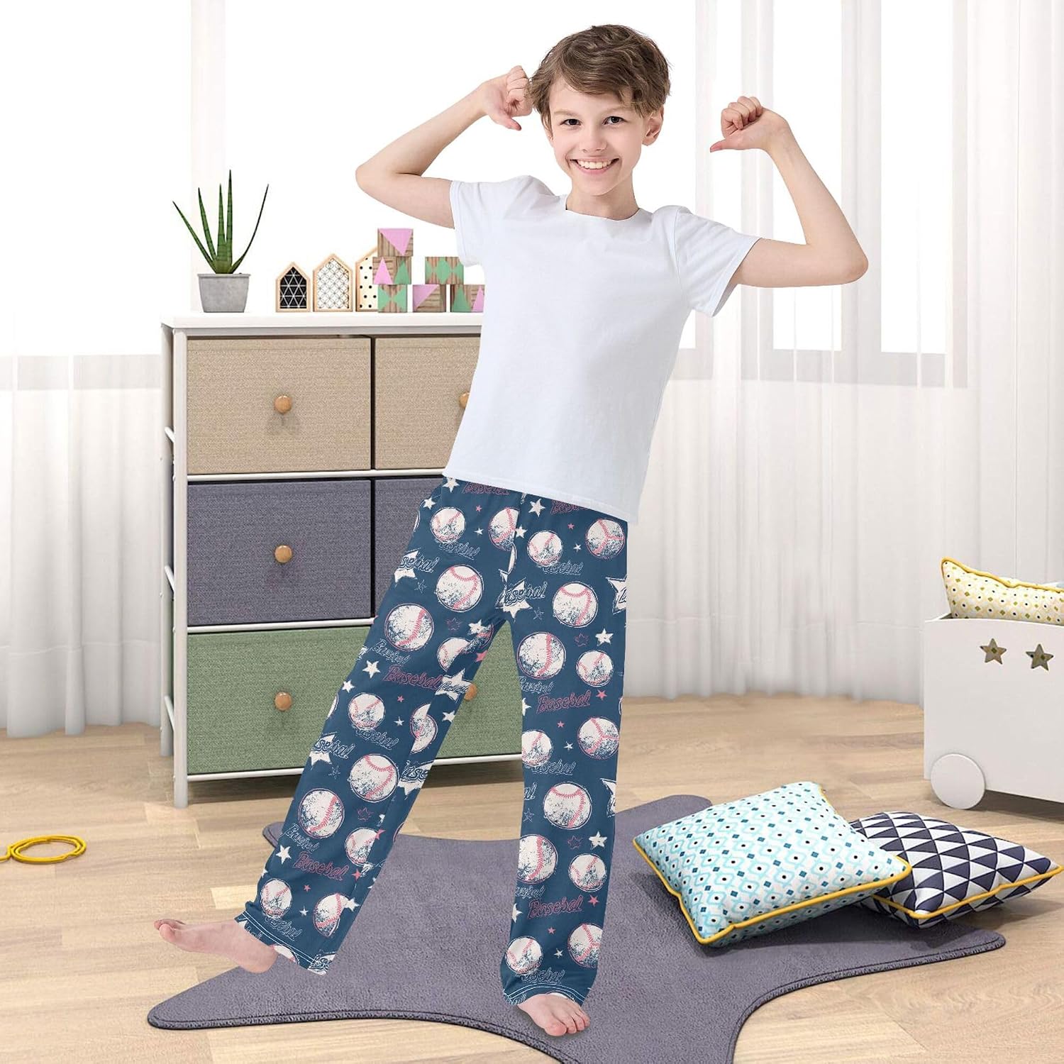 Pajama Pants Pajama Bottoms Soft Pjs Elastic Waist Lounge Pants 6-14Y
