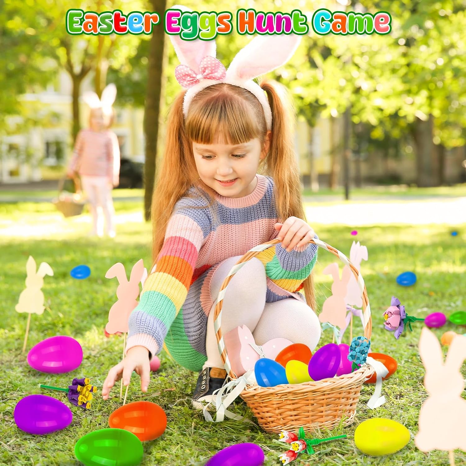 Easter Basket Stuffers - 12pcs Prefilled Plastic Easter Eggs with Flower Building Blocks Toys Inside for Teens Kids Girls Boys Egg Hunt Prizes, Party Favors and Classroom Gifts