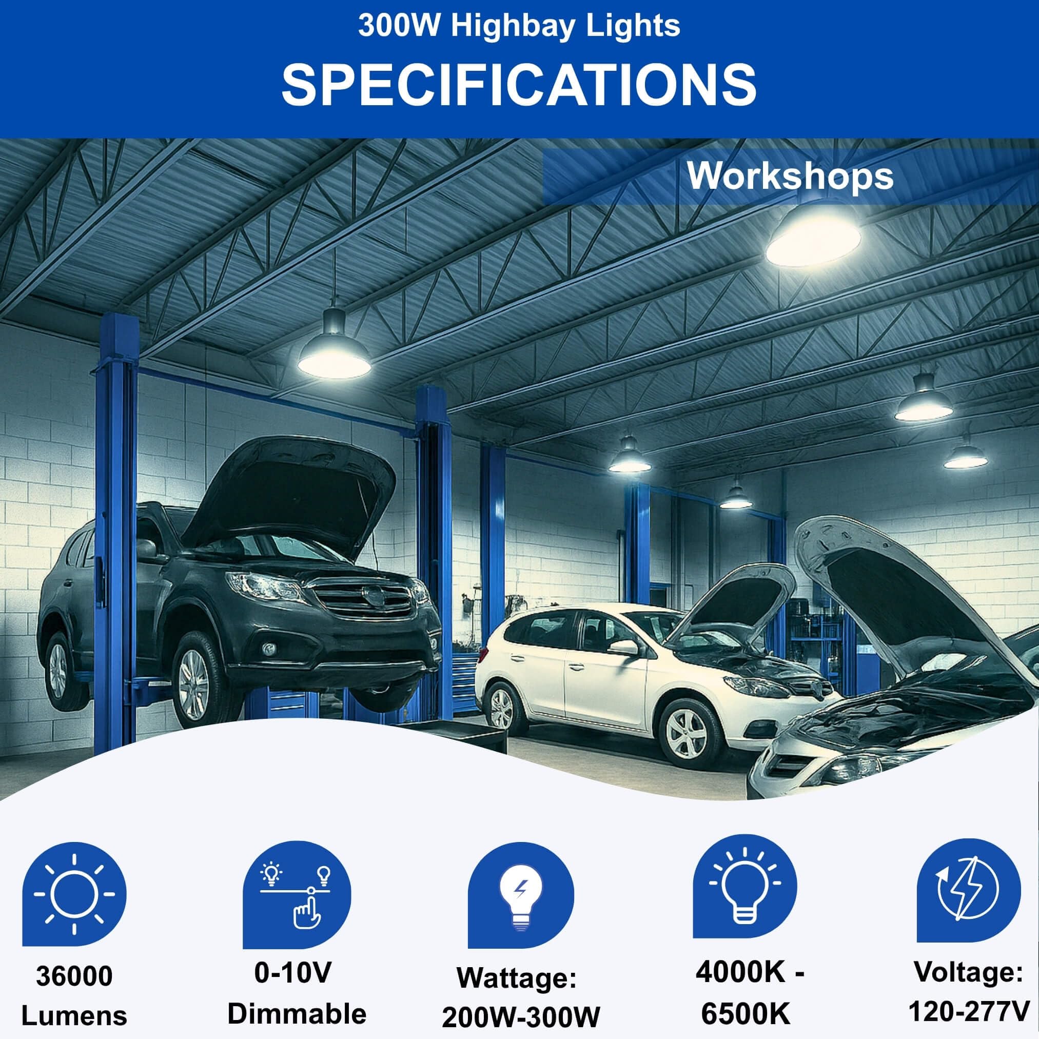 300W 240W 36000LM High Bay LED Shop Light Dimmable CCT Adjustable HighBay Lights for Warehouse Factory Gym Garage — view 2