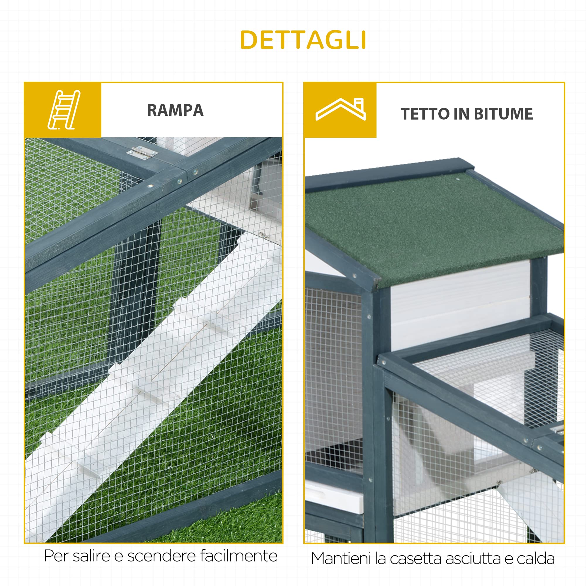 PawHut Gabbia per Conigli Animali in Lengo di Abete Doppia Porta 140 x 65 x 100cm Verde e Bianco