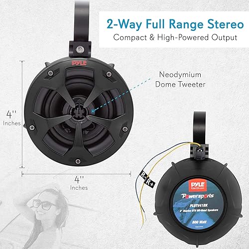 Vista 3 de Pyle Altavoces todoterreno duales impermeables de 2 vías, sistema de altavoces de torre Wakeboard de grado marino de 4 pulgadas y 800 vatios