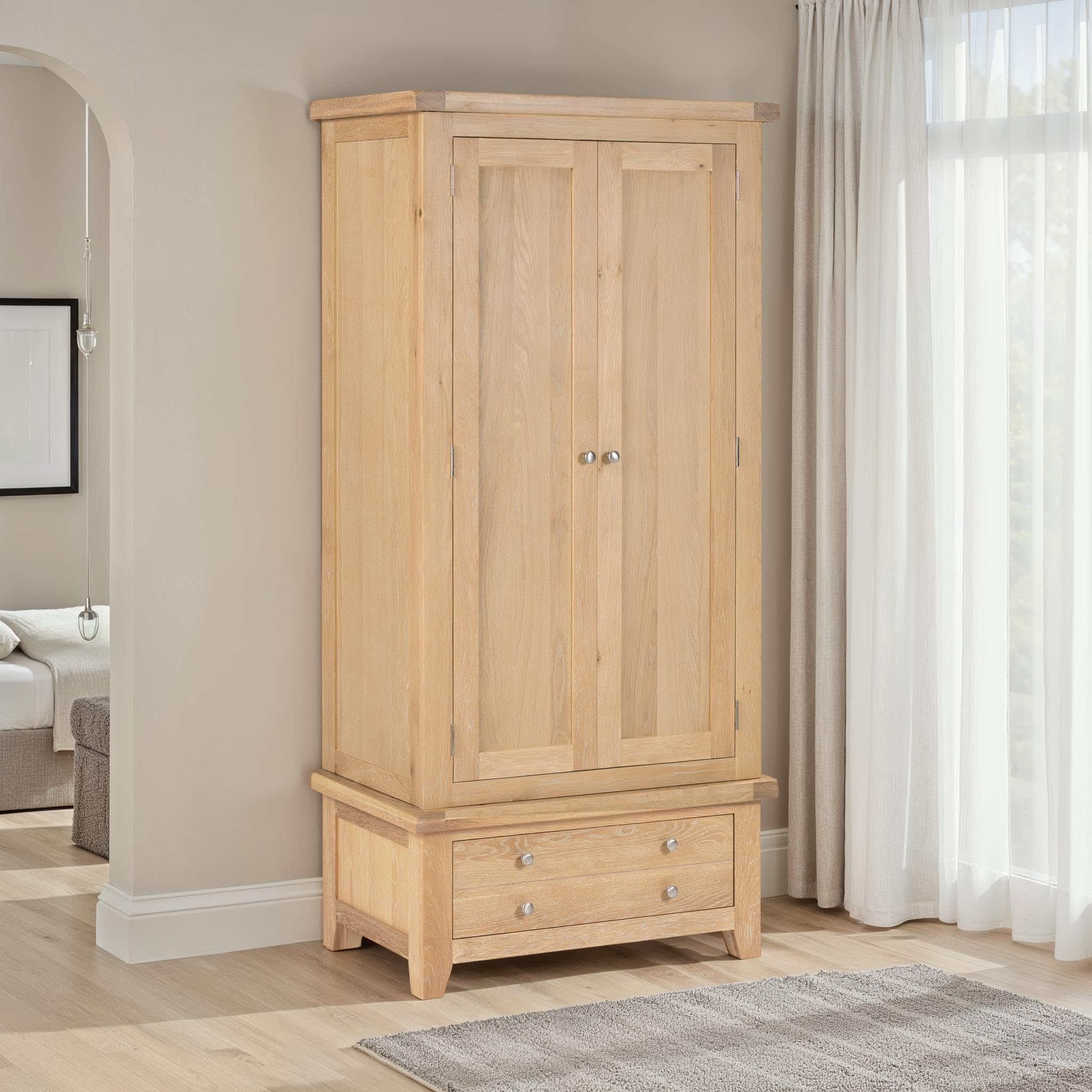 Seconique Windsor Natural Oak 2 Door Single Drawer Wardrobe