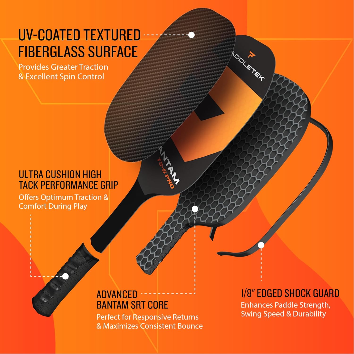 ピックルボールパドル Paddletek Bantam TKO-C ワイルド 赤 Bantam TKO