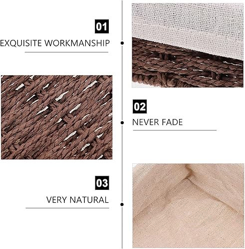 Miniatura 6 de STOBAZA Cestas de almacenamiento de mimbre, cestas de cuerda de papel tejidas a mano, pequeñas cestas rectangulares para organización, organizador