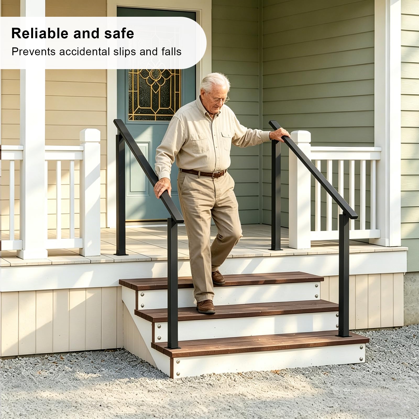 Pasamanos Escalera, Tubo Cuadrado Negro, Barandilla Escalera Exteriores con Ajuste De áNgulo Flexible, Pasamanos De Hierro Forjado para 2-3 Escalones, Interior Exterior (Negro)