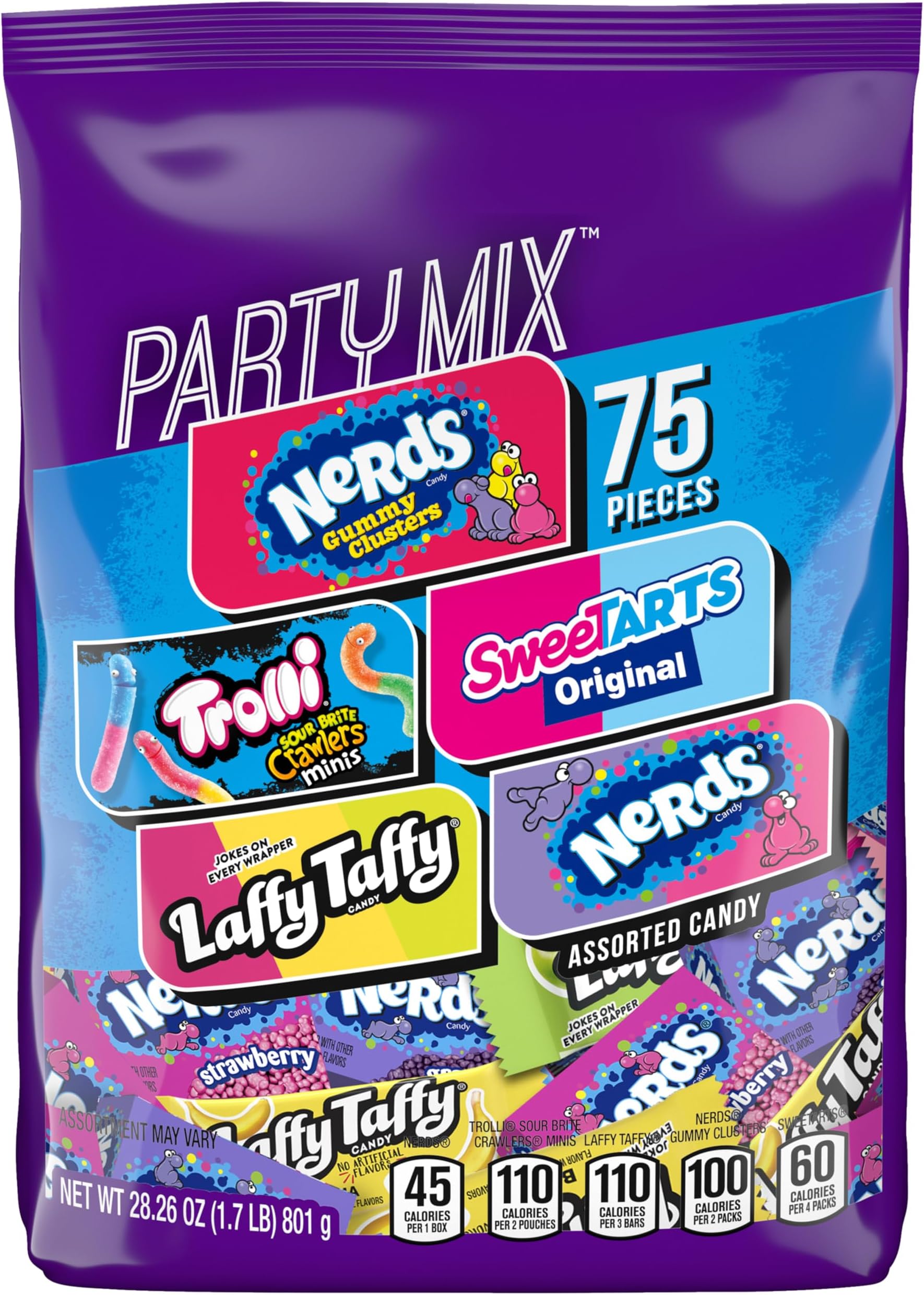 SweeTARTS Variety Party Mix, Individually Wrapped Assorted Candy, 28.6 Ounce (75 Count)