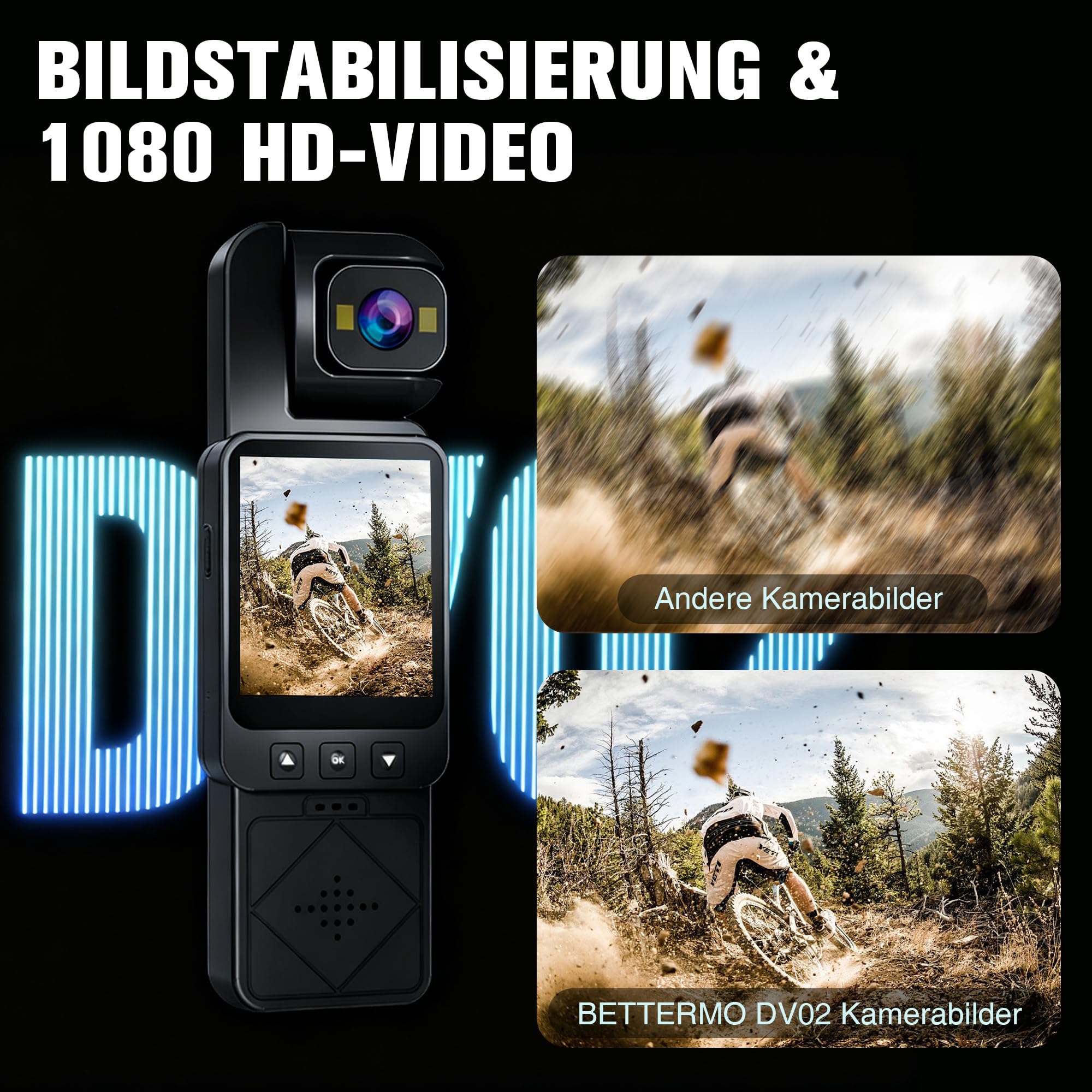 Bodycam Körperkamera 1080P Full HD Mini Actionkamera mit 360° Drehbarer Linse, Bewegungsstabilisierung