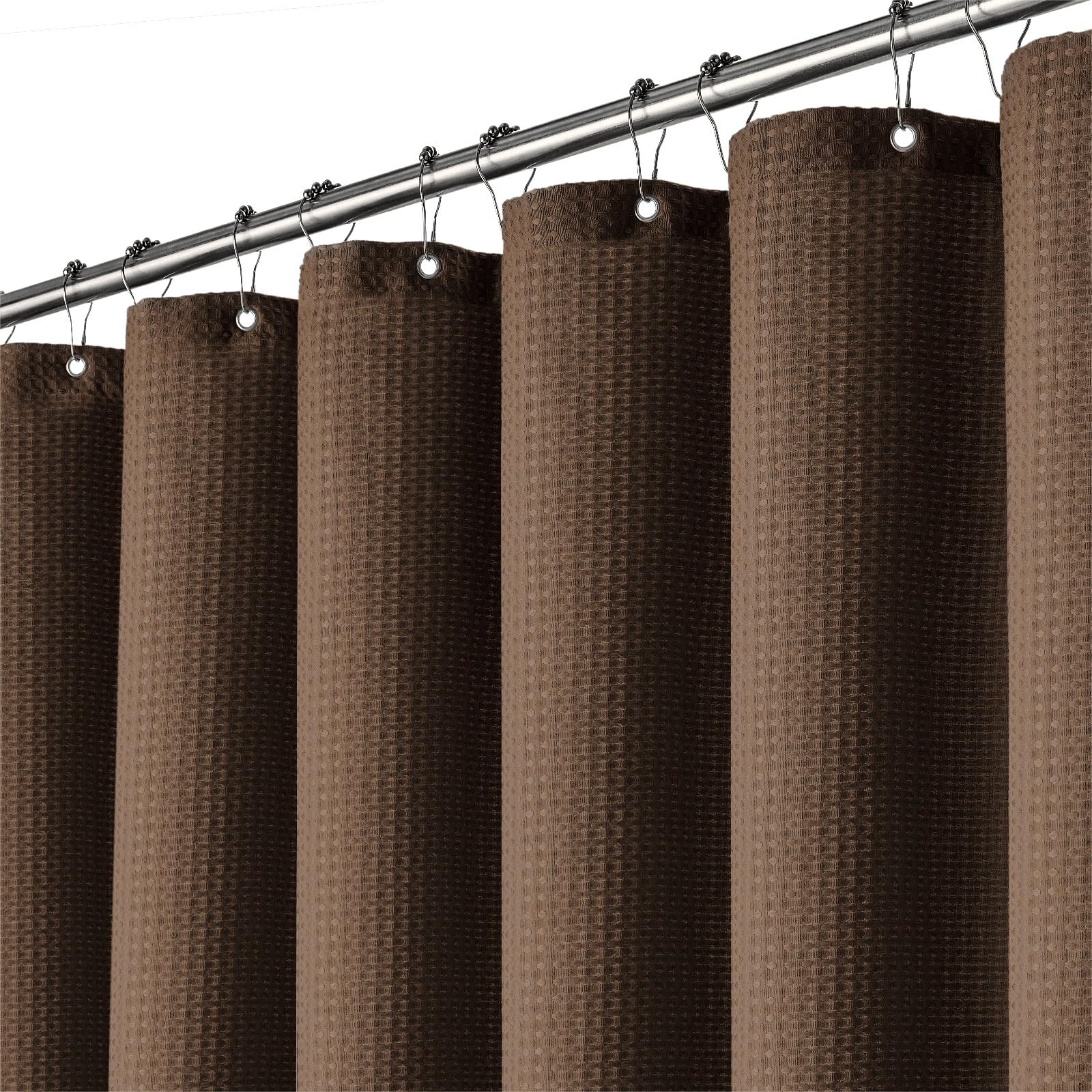 BTTN Brown Waffle Shower Curtain, Weighted Mould Proof Resistant Fabric Wet room Shower Curtains, Heavy Duty Waterproof Washable Thick Cloth Shower Curtain Set with 12 Plastic Hooks(182 x 182cm Drop) — image 1