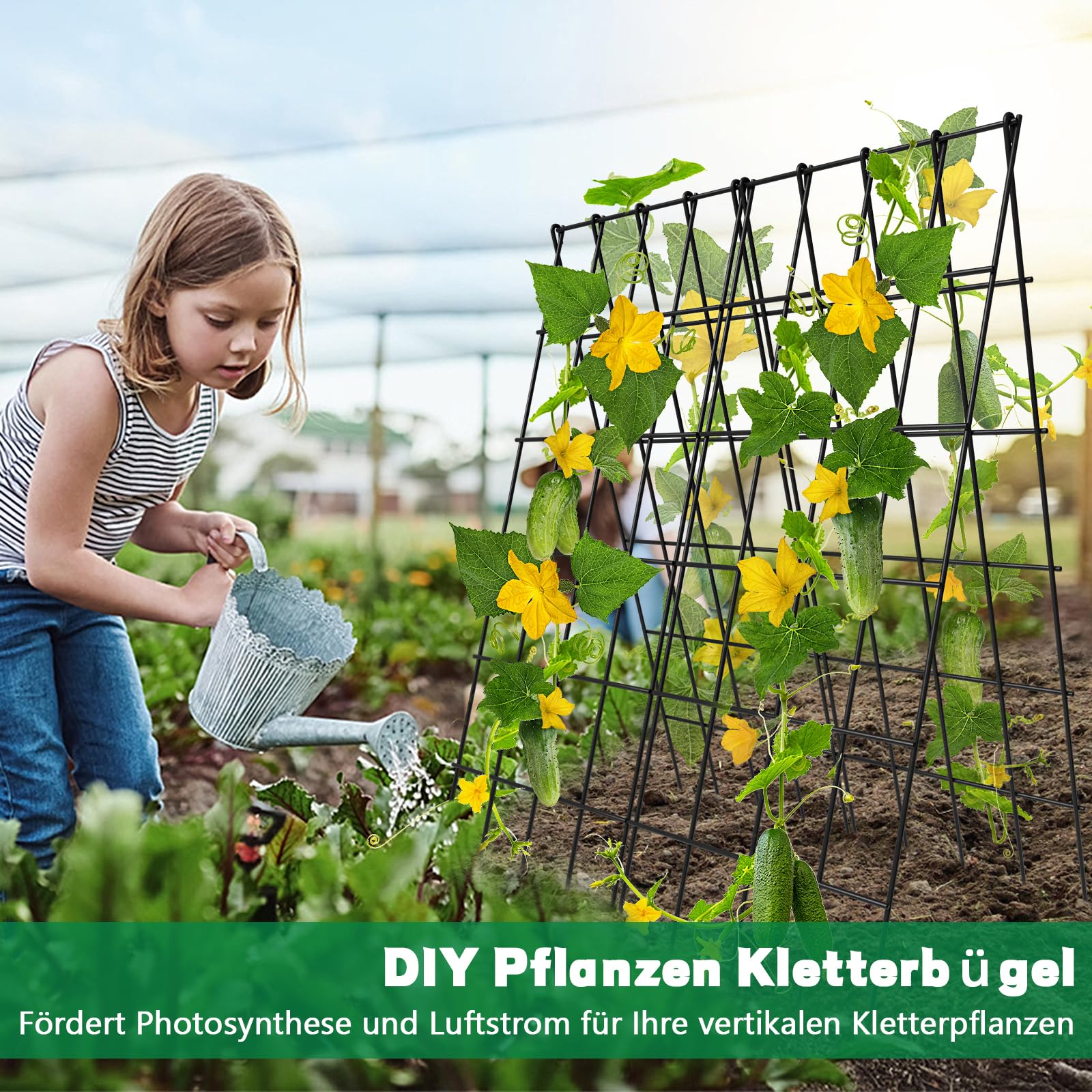 SUNYRISY 2er Set Metall Gurke Rankhilfe, Rankgitter für Gurke, Gitternetz Kletterpflanzen Rankhilfe, Tomaten Rankhilfe, Pflanzenstütze für Blumen & Nutzpflanzen, Schwarz