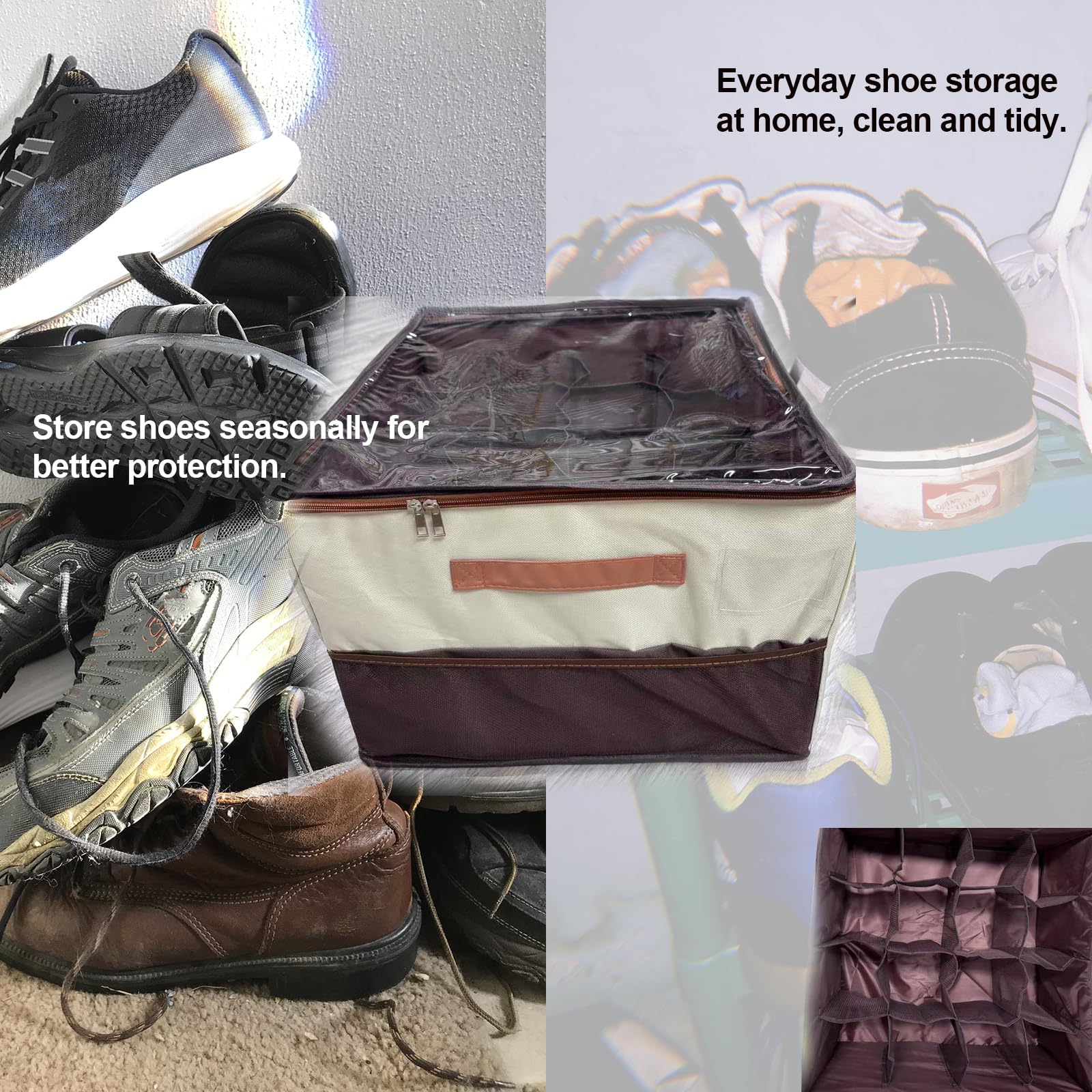 Scatola porta scarpe 16 compartimenti pieghevole in tessuto 600D Oxford con coperchio PVC trasparente,Salvaspazio per scarpe e accessori,Impilabile,Armadio,Ingresso,Appartamento piccolo (Grigio)